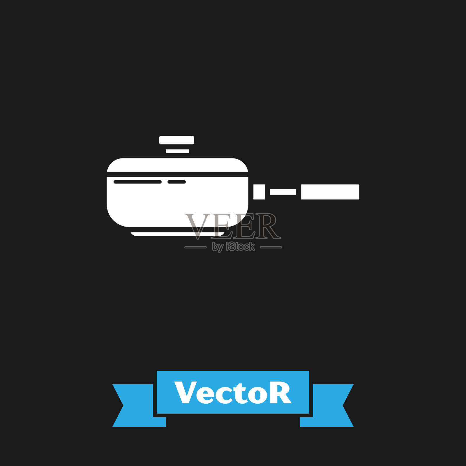 白色煎锅图标孤立在黑色背景插画图片素材