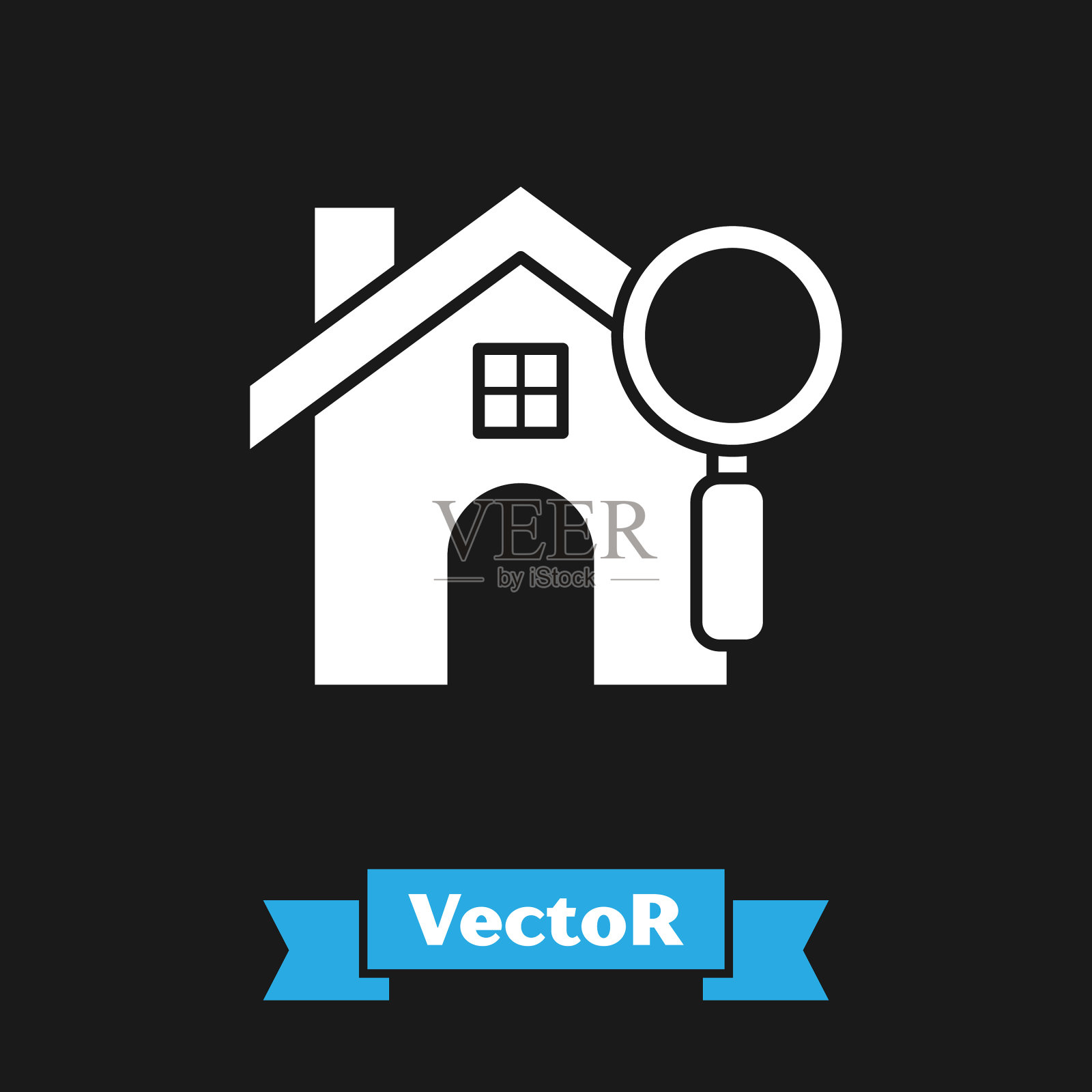 白色搜索屋图标孤立在黑色上插画图片素材