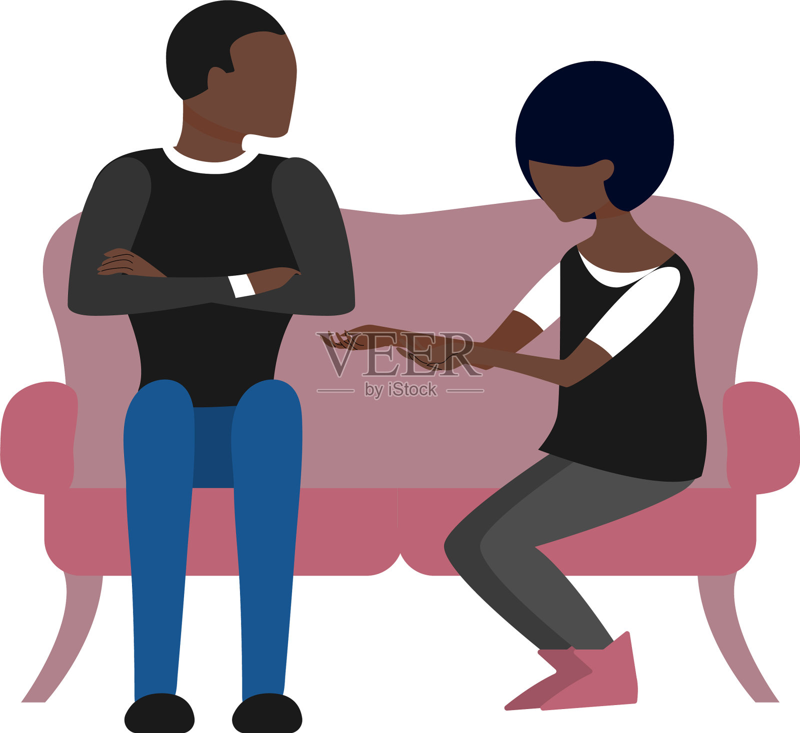 一对黑人男女坐在一起聊天插画图片素材