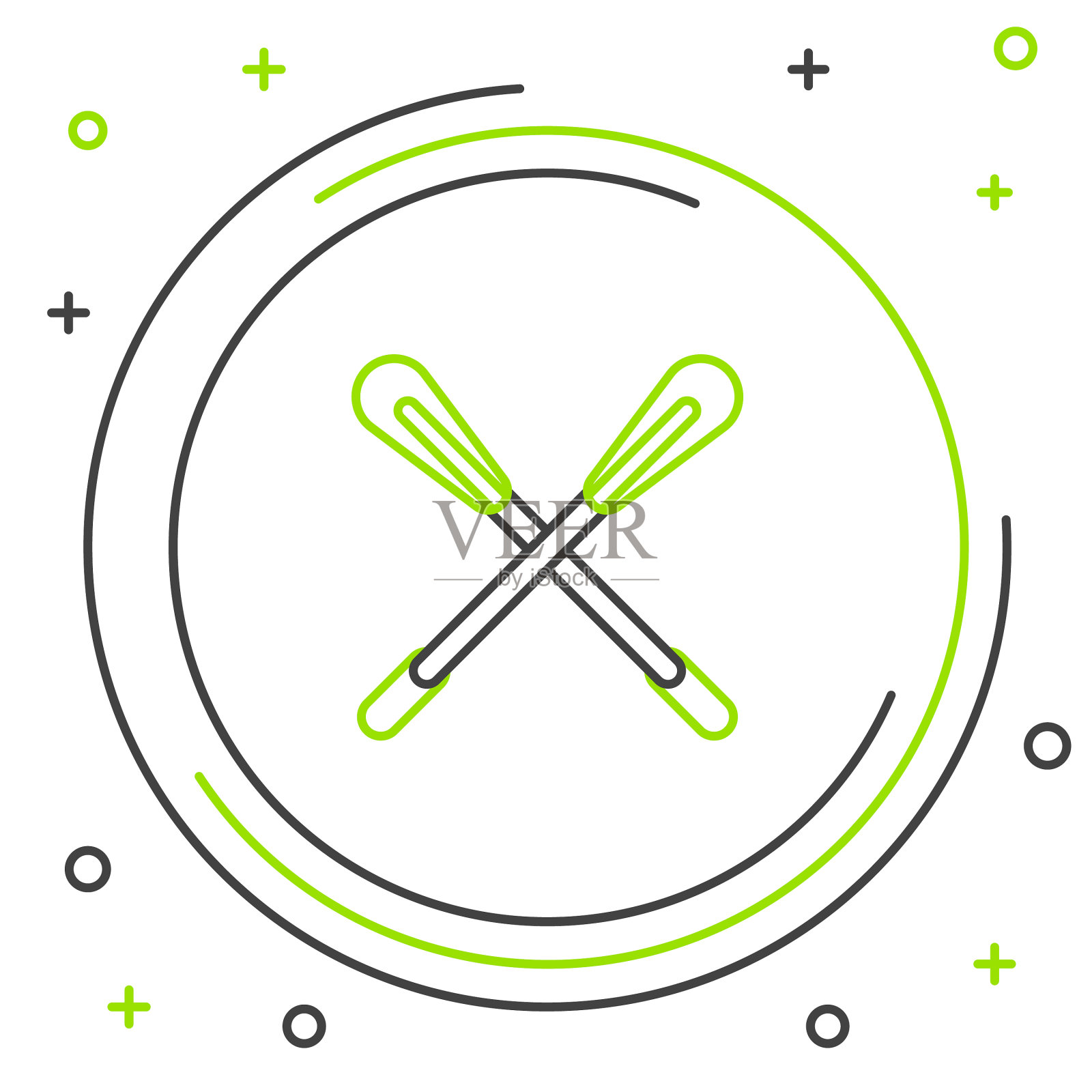 黑色和绿色线交叉桨图标孤立插画图片素材