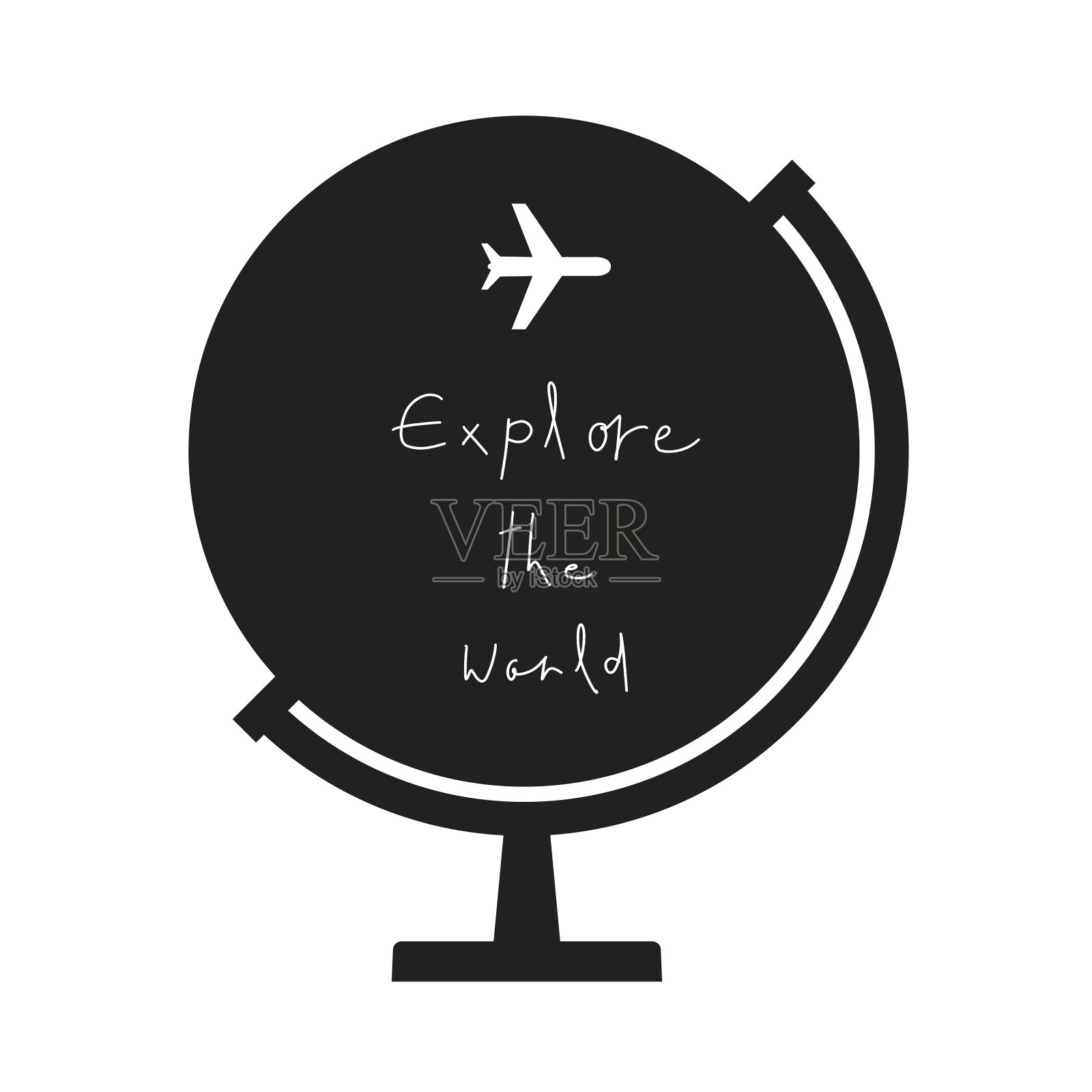 探索世界手写体与飞机上插画图片素材