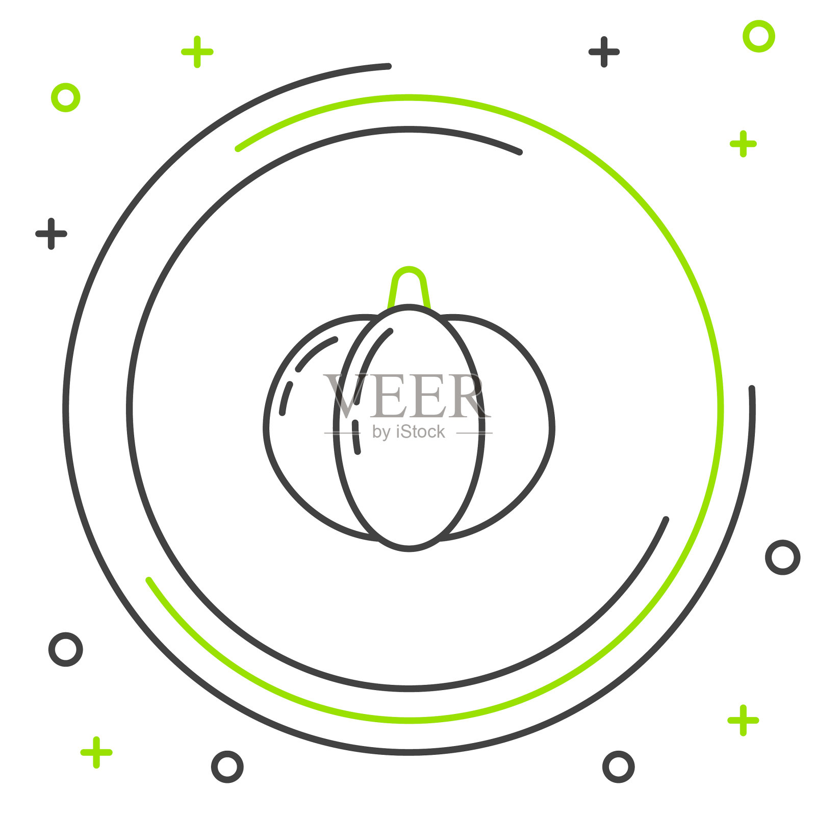 黑线和绿线分开南瓜图标上插画图片素材