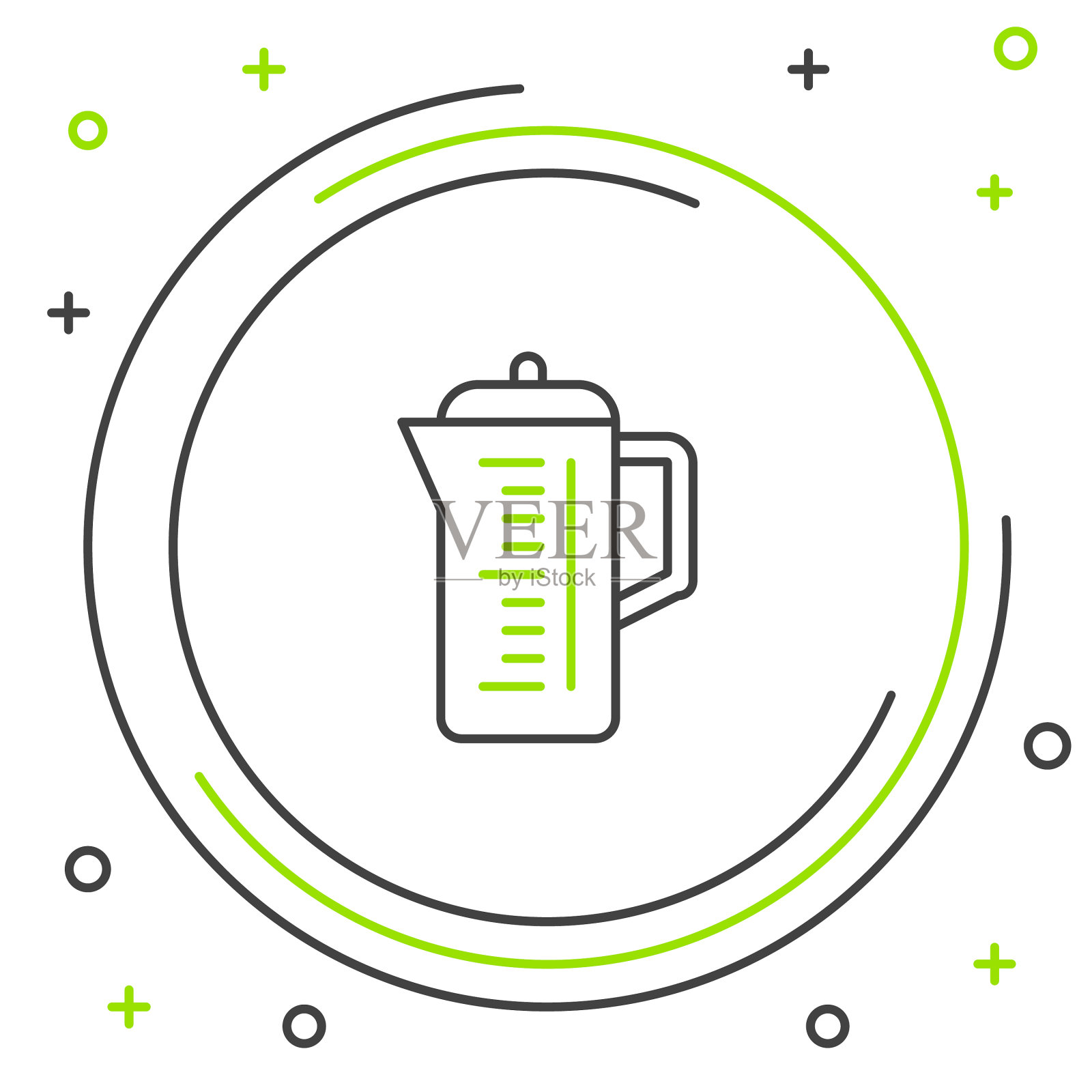 黑色和绿色线茶壶图标孤立在白色插画图片素材