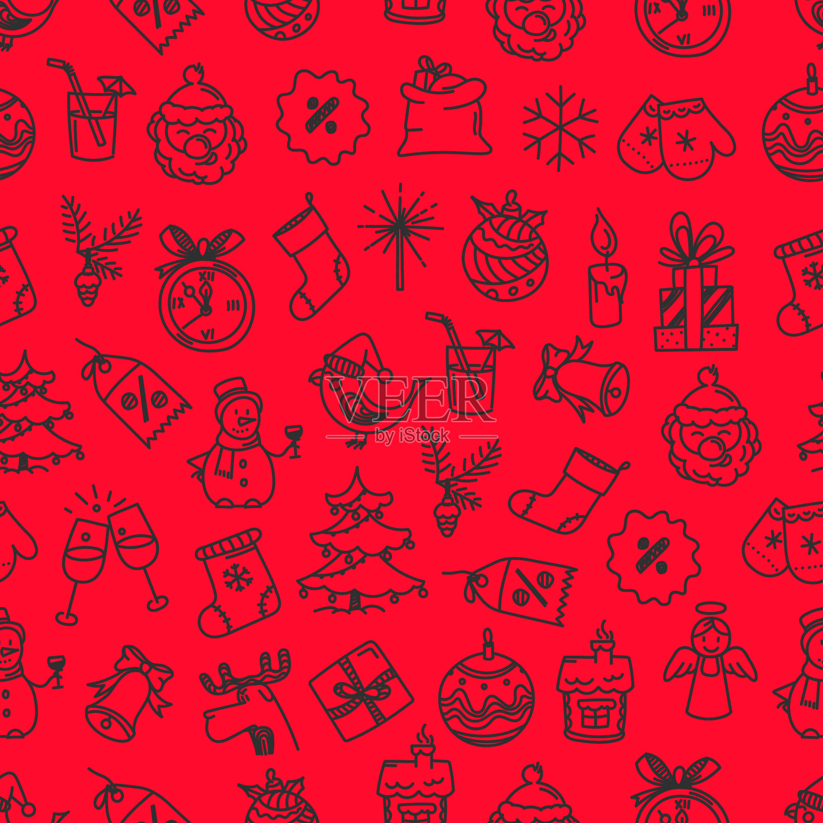涂鸦圣诞元素无缝背景插画图片素材