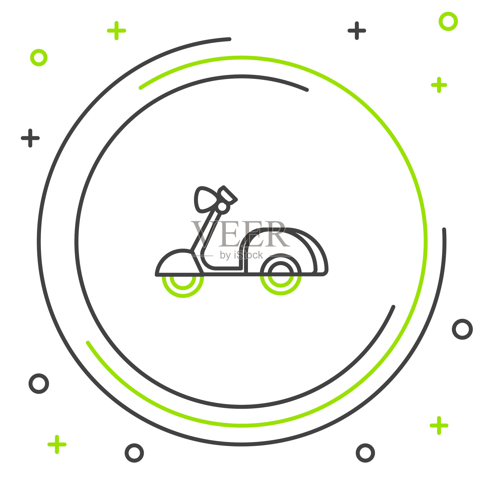 黑色和绿色线摩托车图标隔离插画图片素材