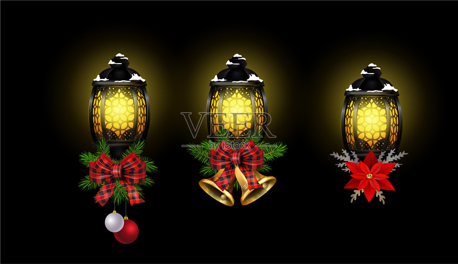 用街灯装饰的圣诞节装饰插画图片素材