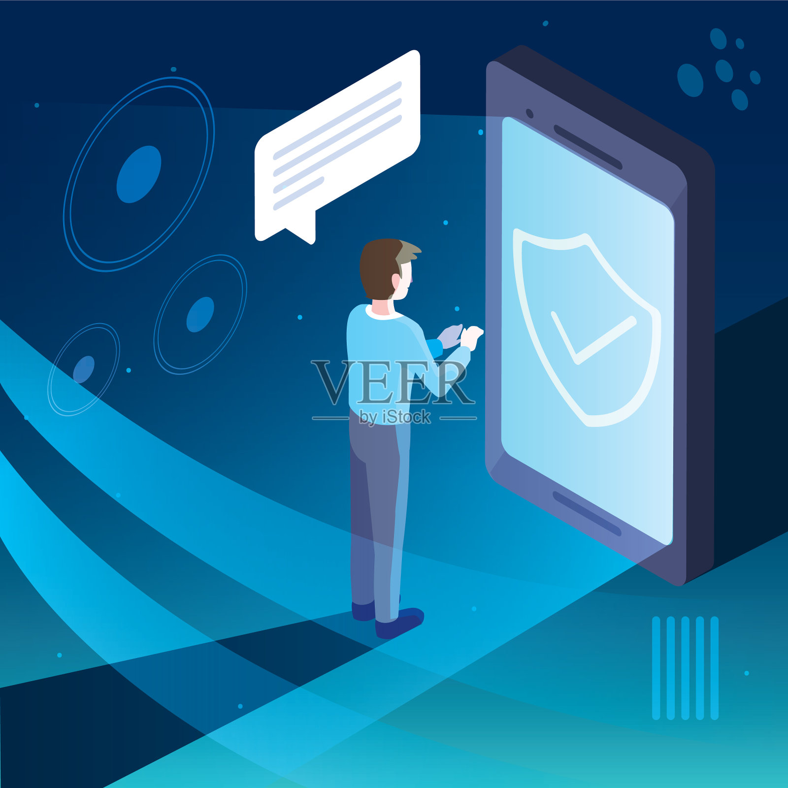 有智能手机屏幕和移动应用程序的人插画图片素材