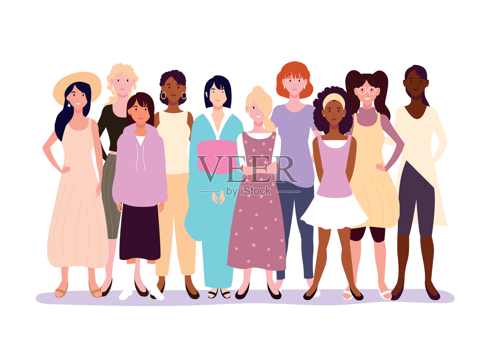 女人站在白色上摆着不同的姿势设计元素图片