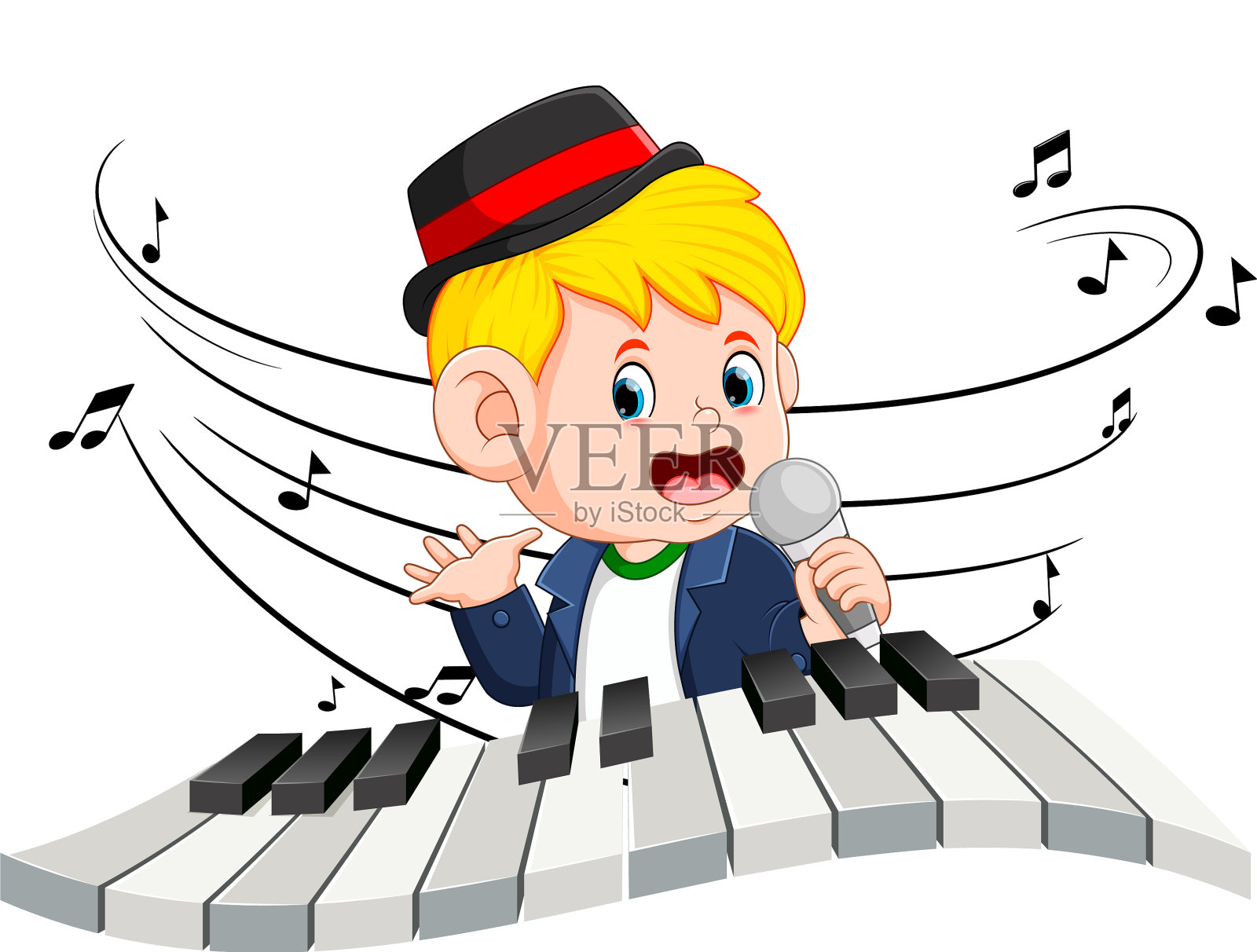 男孩唱歌和弹钢琴设计元素图片