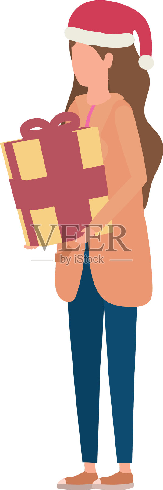 带着圣诞帽和礼盒的年轻女子设计元素图片