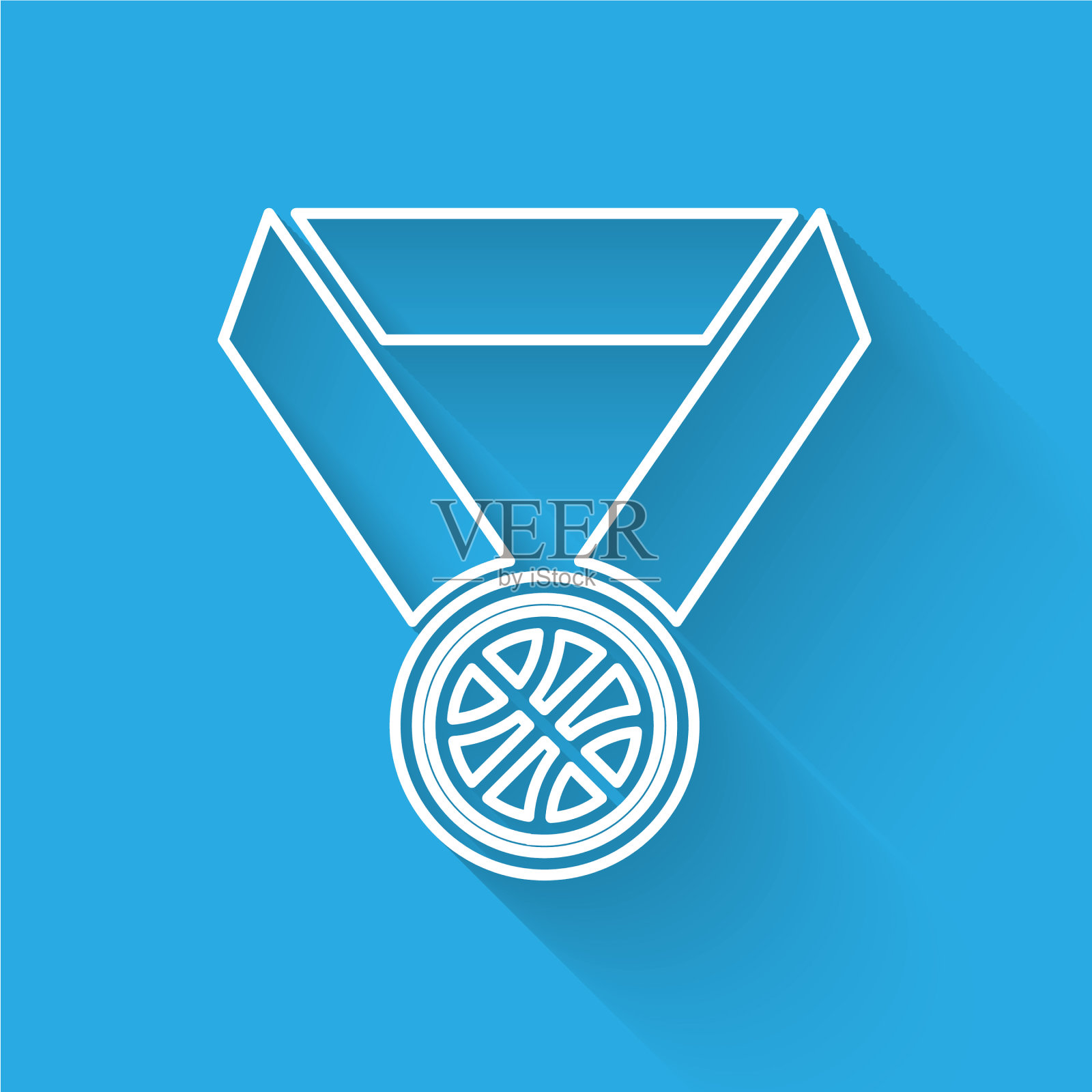 白色线篮球奖章与丝带图标插画图片素材