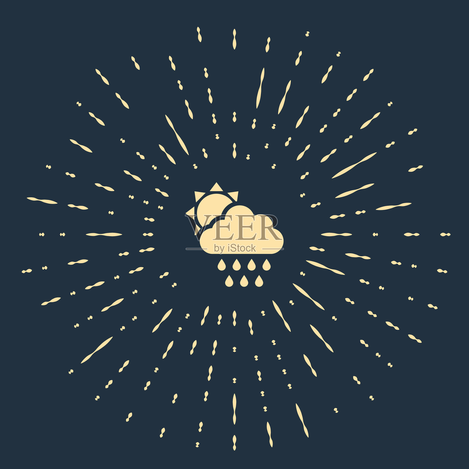 米色云与雨和太阳图标孤立插画图片素材