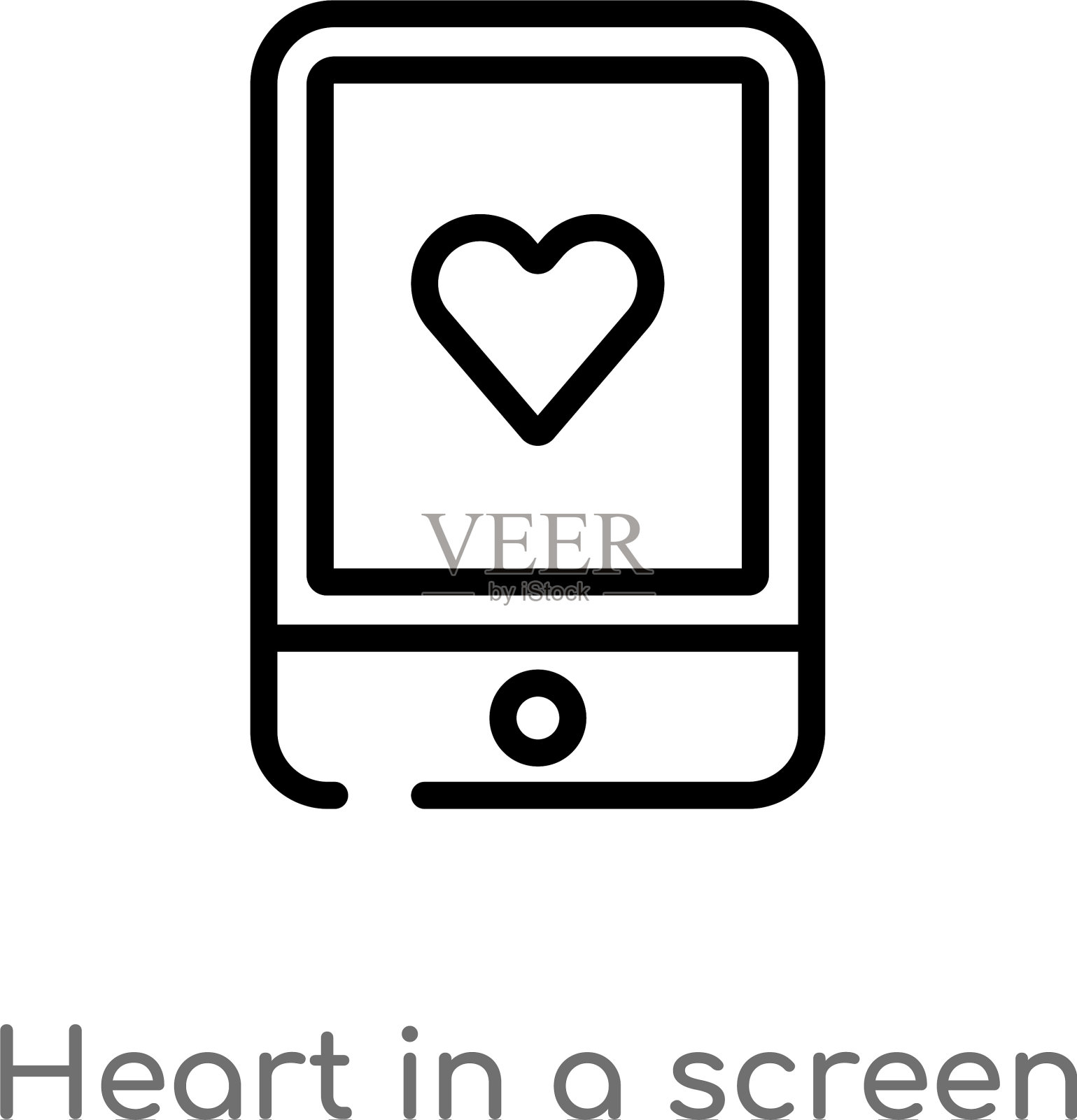 轮廓心在屏幕上孤立黑色图标插画图片素材