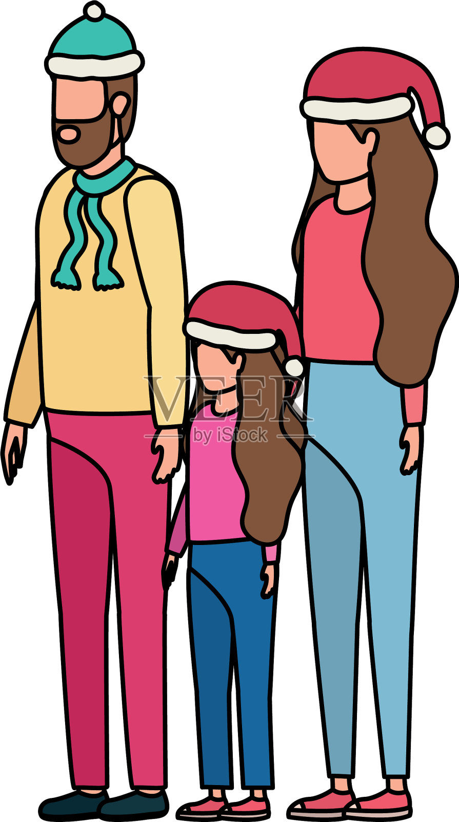 父母夫妇和女儿戴着圣诞帽设计元素图片