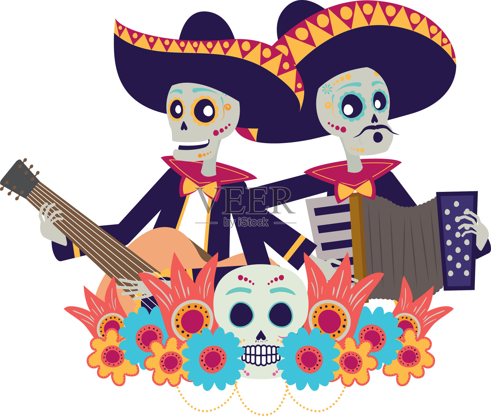墨西哥流浪乐队的头骨弹吉他设计元素图片