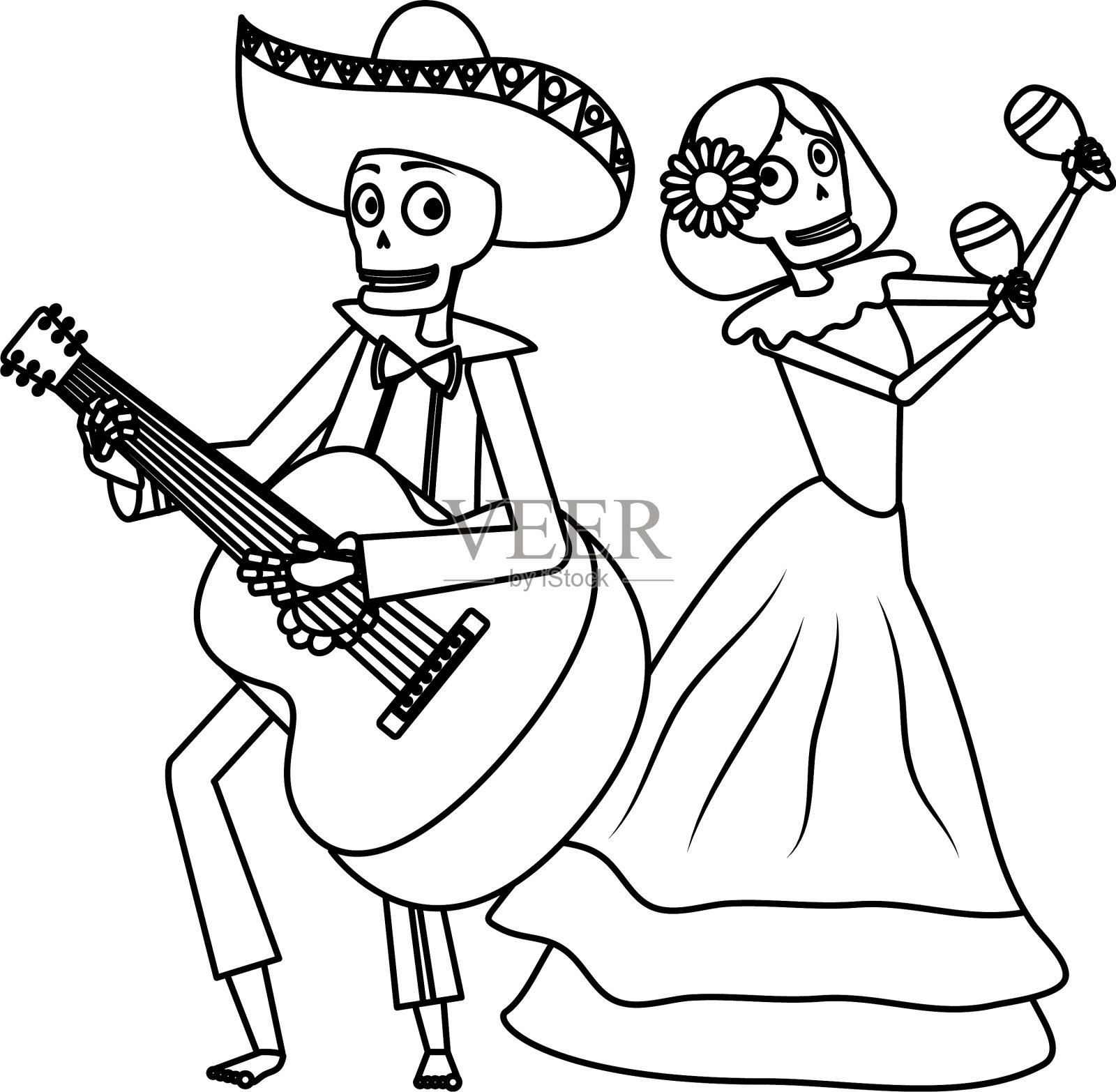 卡特里娜飓风和墨西哥流浪乐队的头骨玩沙球设计元素图片