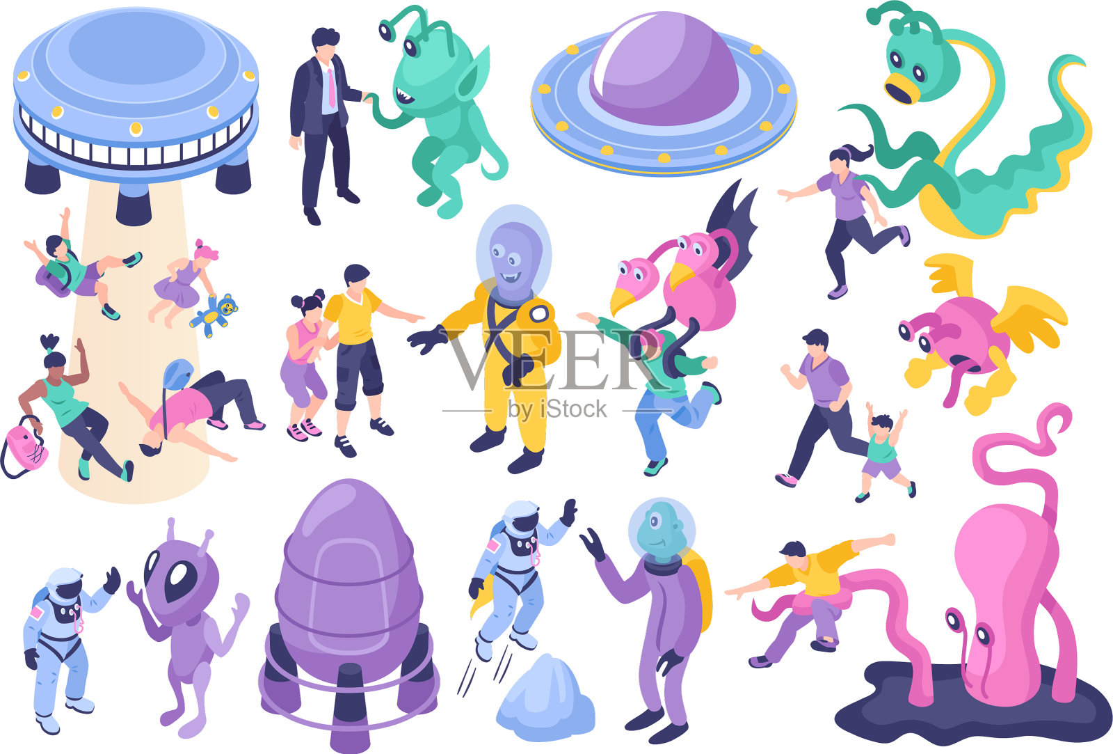 UFO和外星人卡通集设计元素图片