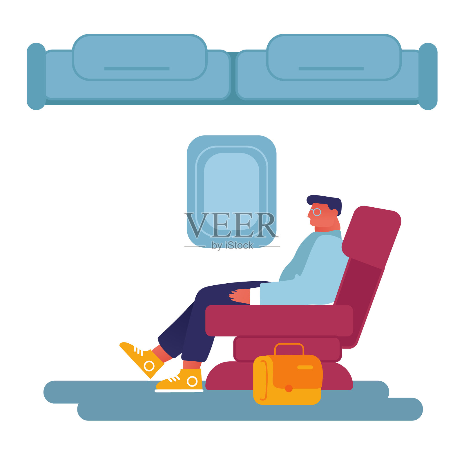 年轻的商人坐在舒适的飞机上设计元素图片