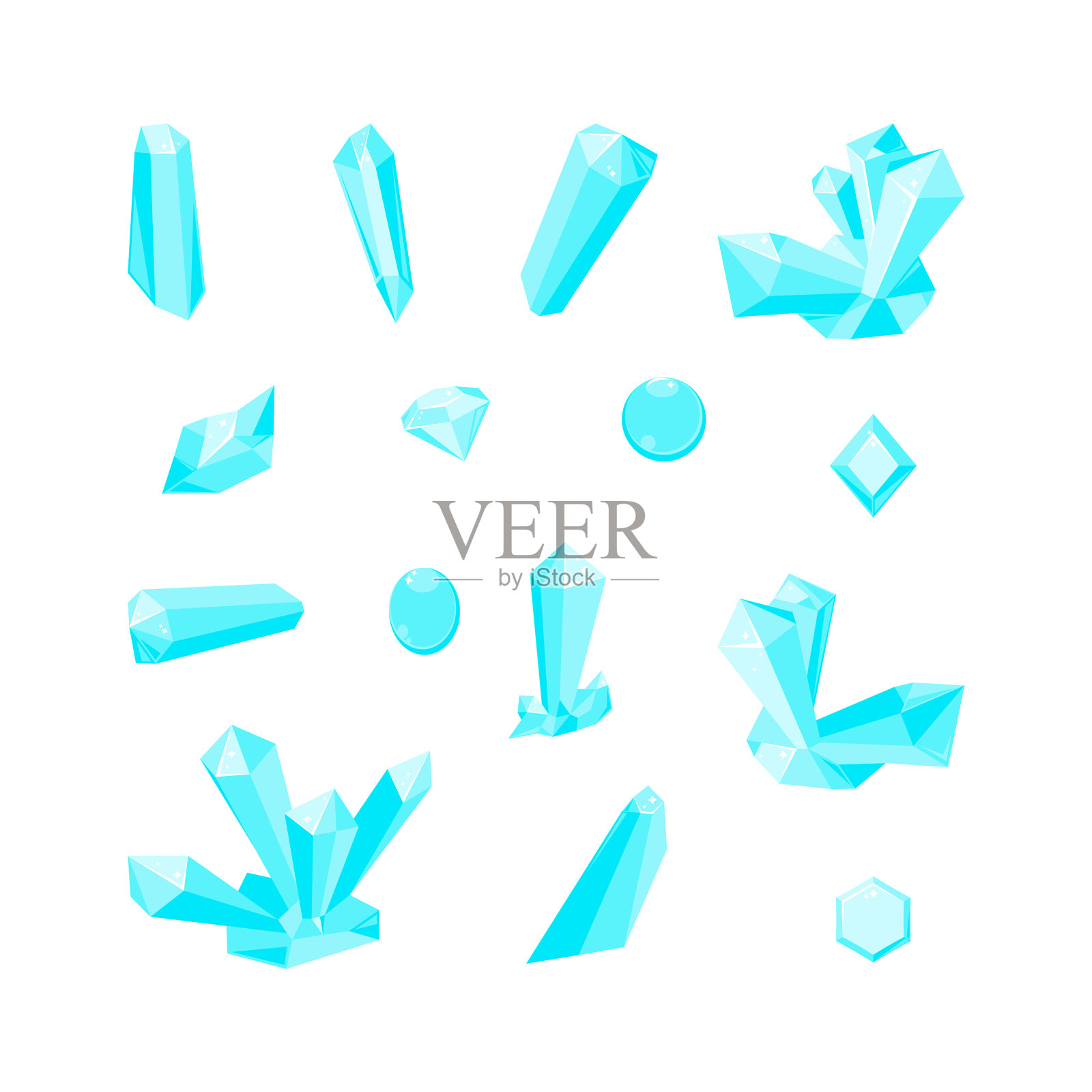 设置孤立的水晶卡通风格插画图片素材