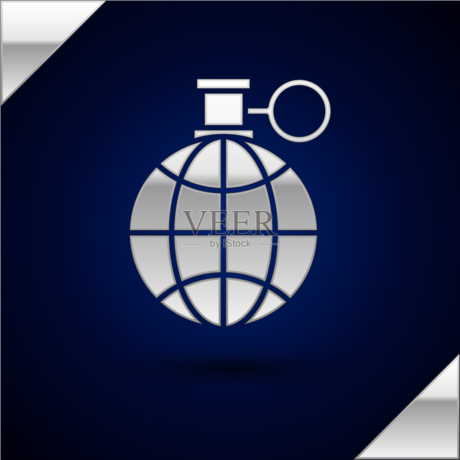 银色星球地球和一个孤立的回收图标图标素材