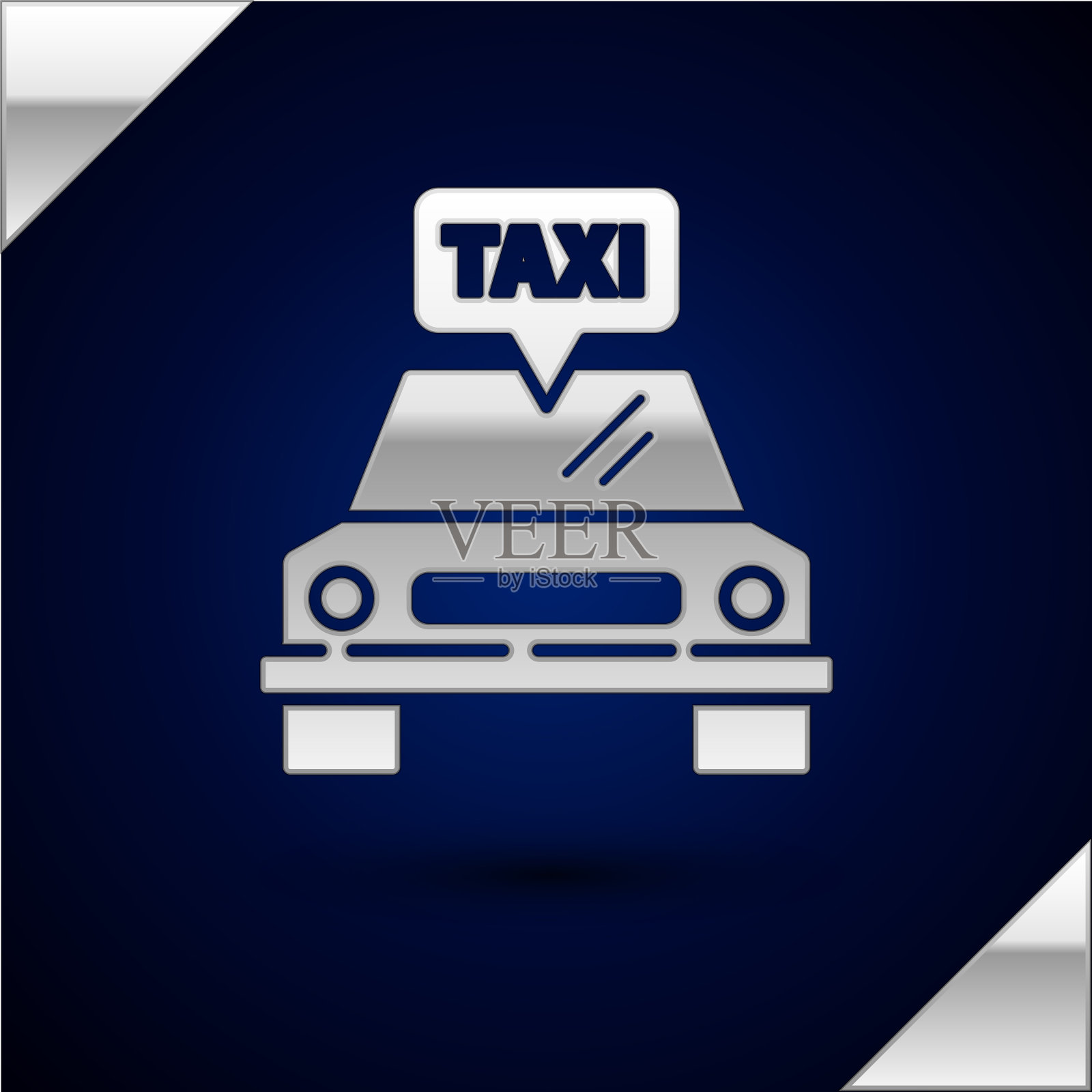 银色出租车图标孤立在深蓝色插画图片素材