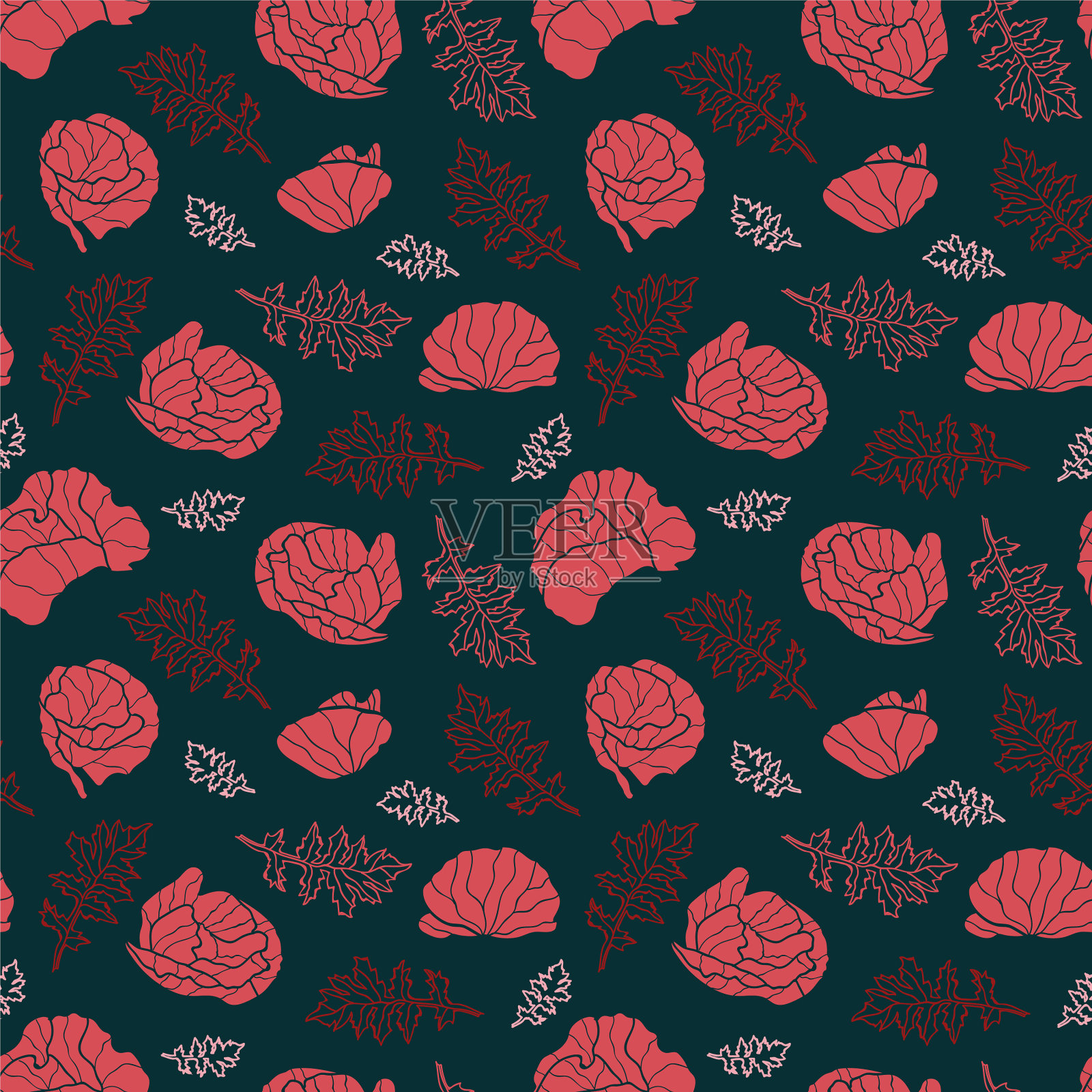 花和叶无缝图案插画图片素材