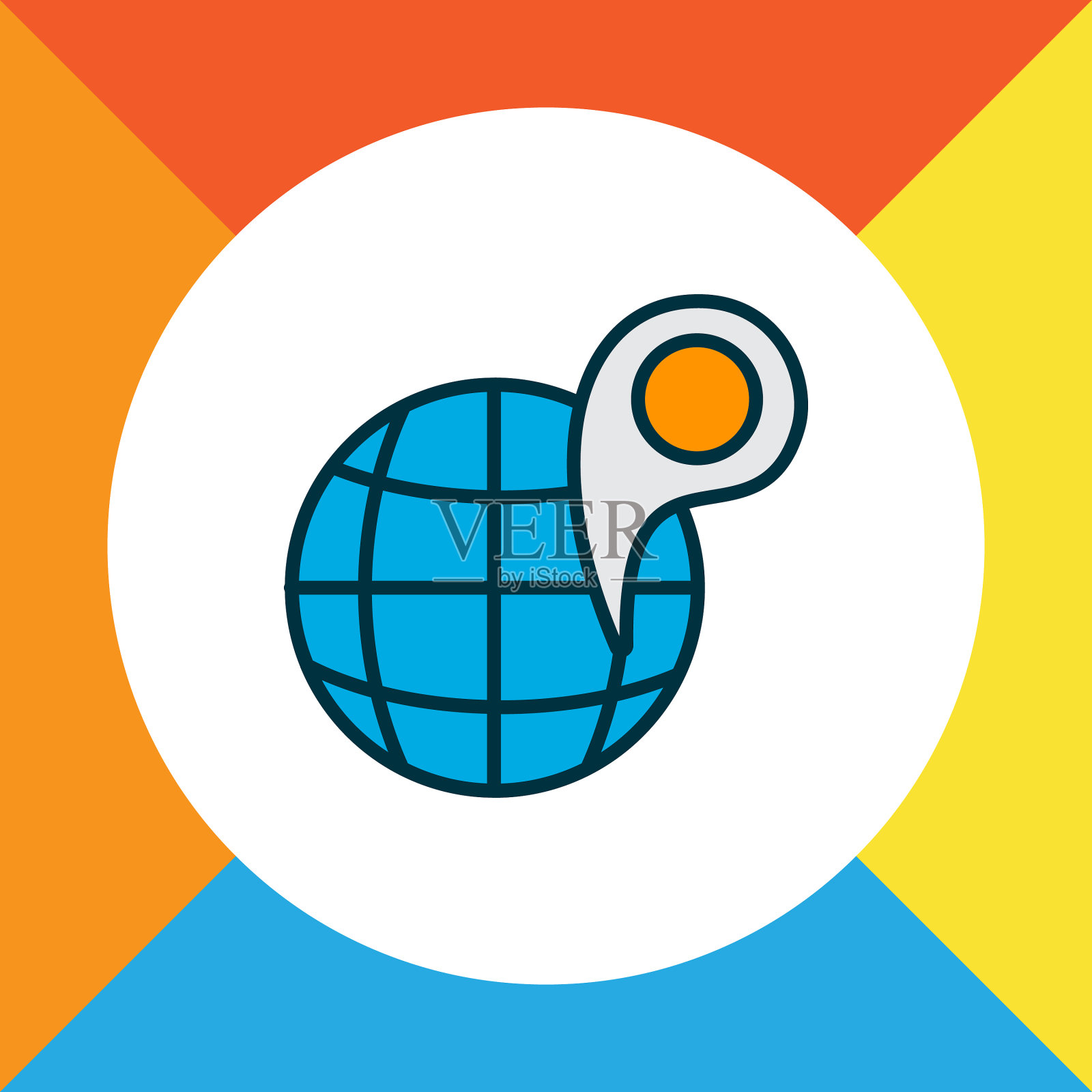 地球仪与大头针图标彩色线符号溢价插画图片素材