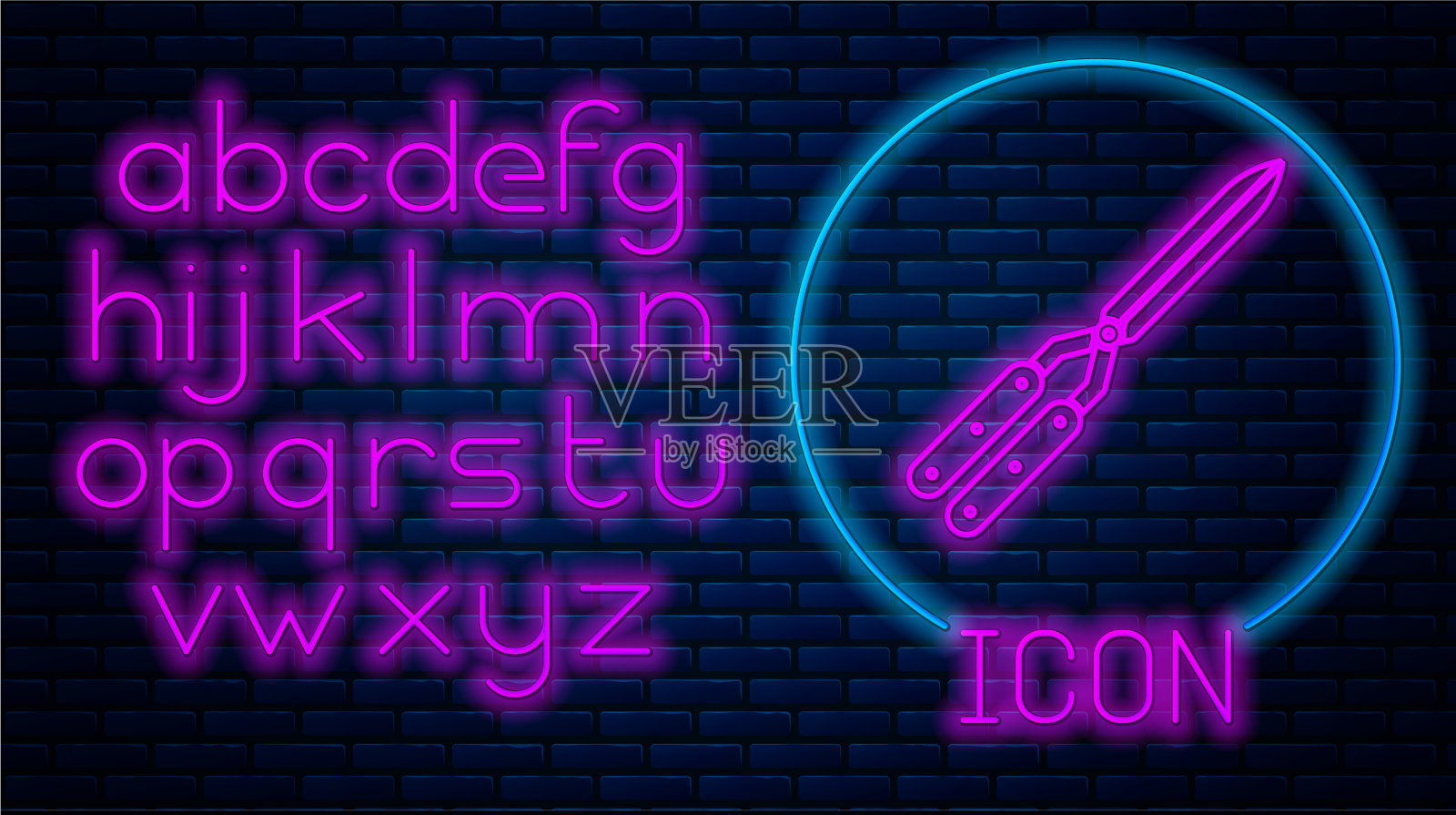 发光的霓虹灯园艺手工剪刀插画图片素材