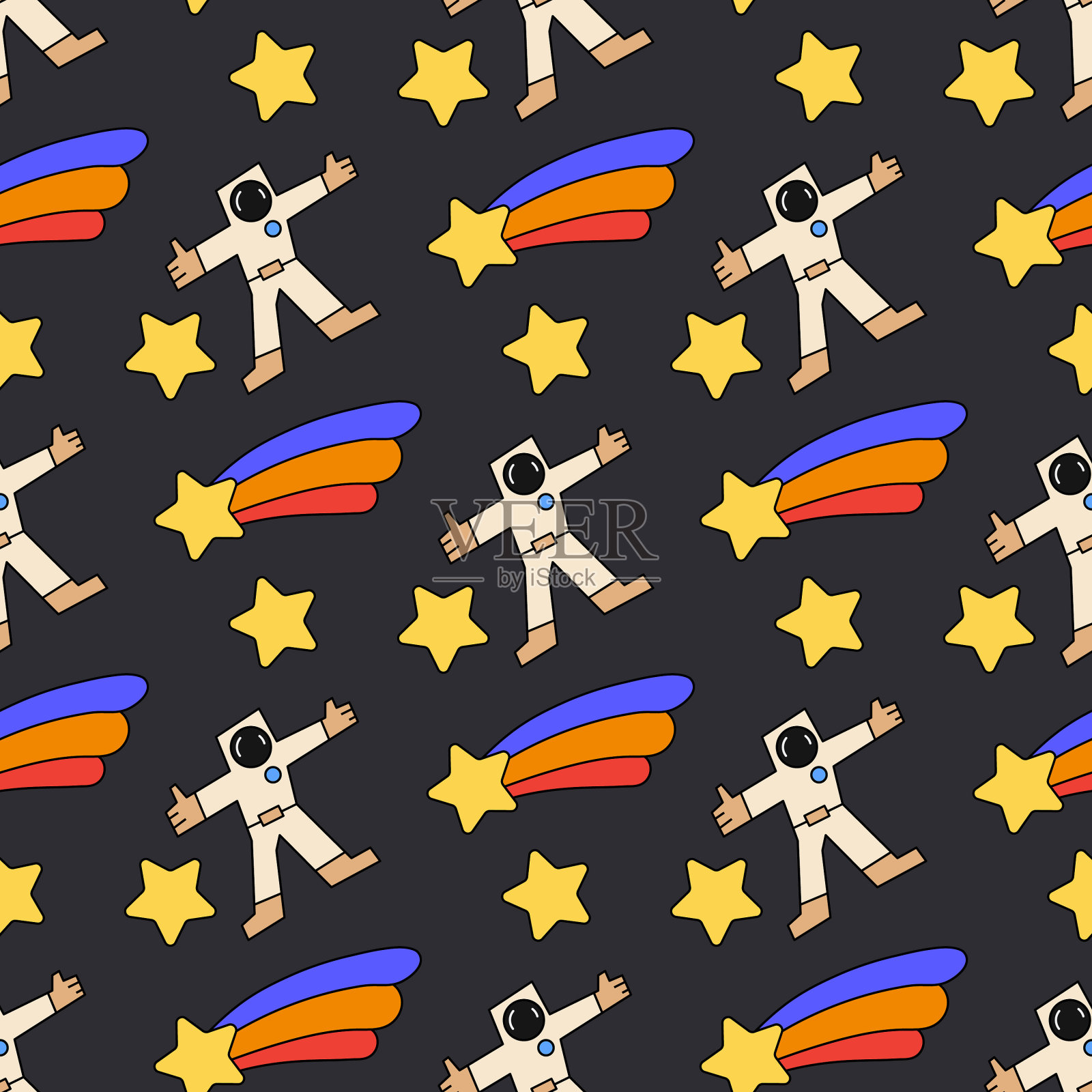 色彩无缝飞船图案的孩子未来主义插画图片素材