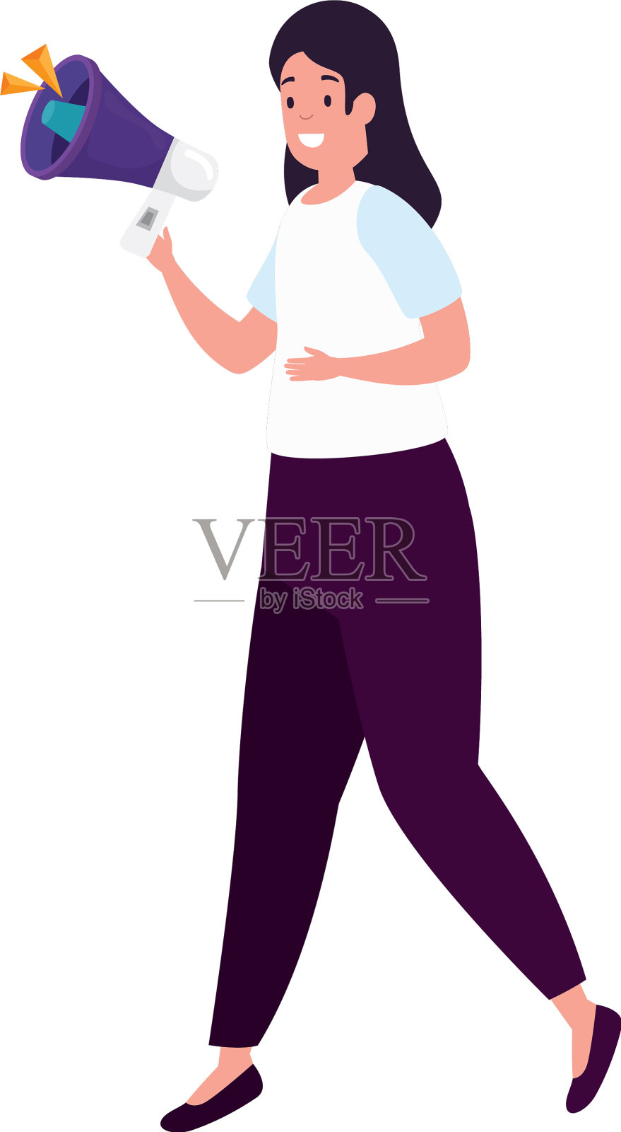 美丽的女人与扩音器隔离图标设计元素图片