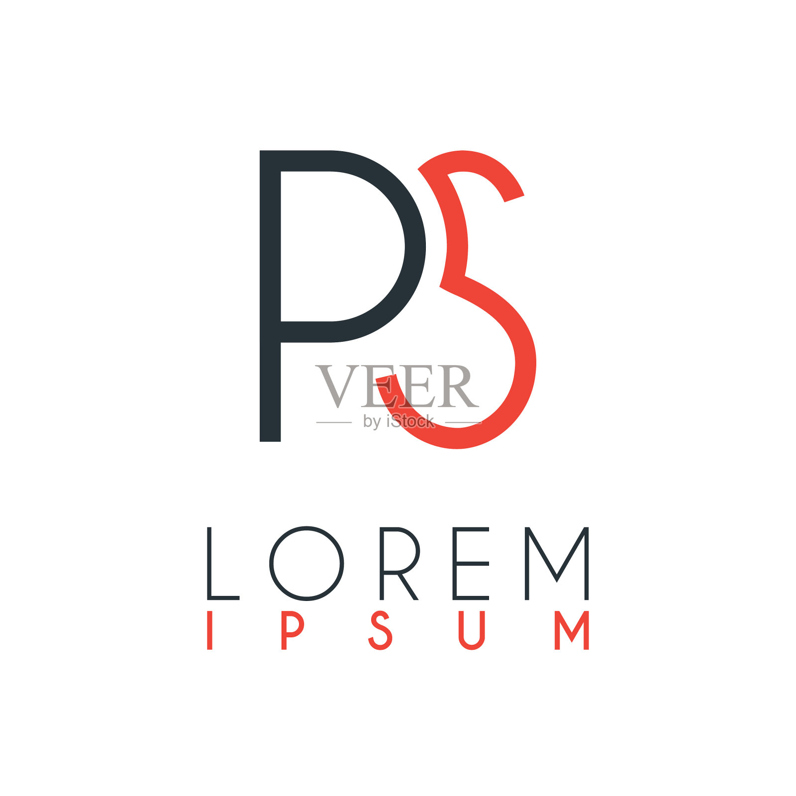 在字母p和字母s或ps之间的标志插画图片素材