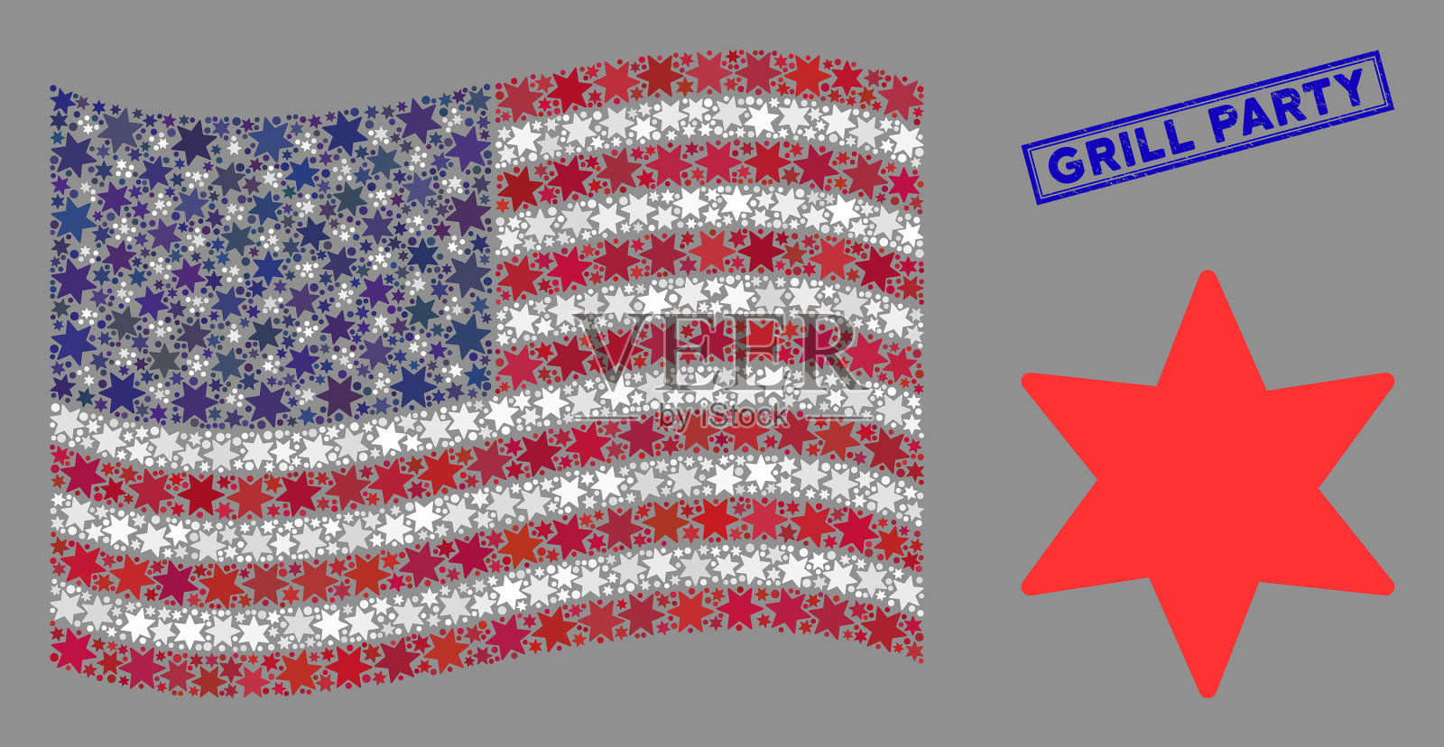 美国国旗马赛克烟花星和遇险插画图片素材