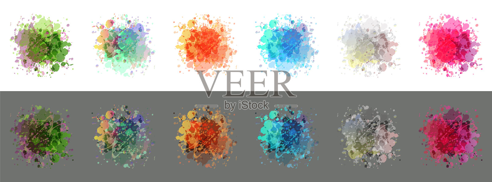 设置滴油漆在白色和灰色的背景插画图片素材