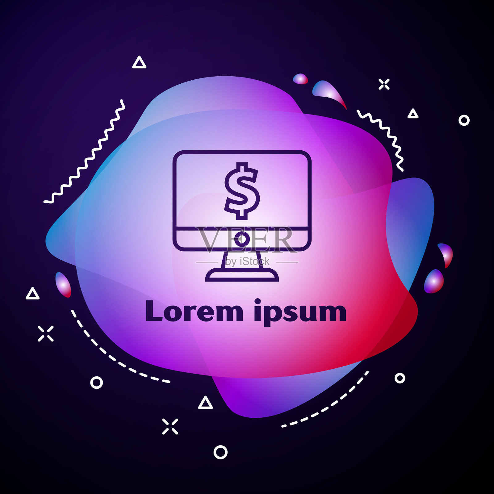 紫线电脑显示器与美元符号插画图片素材