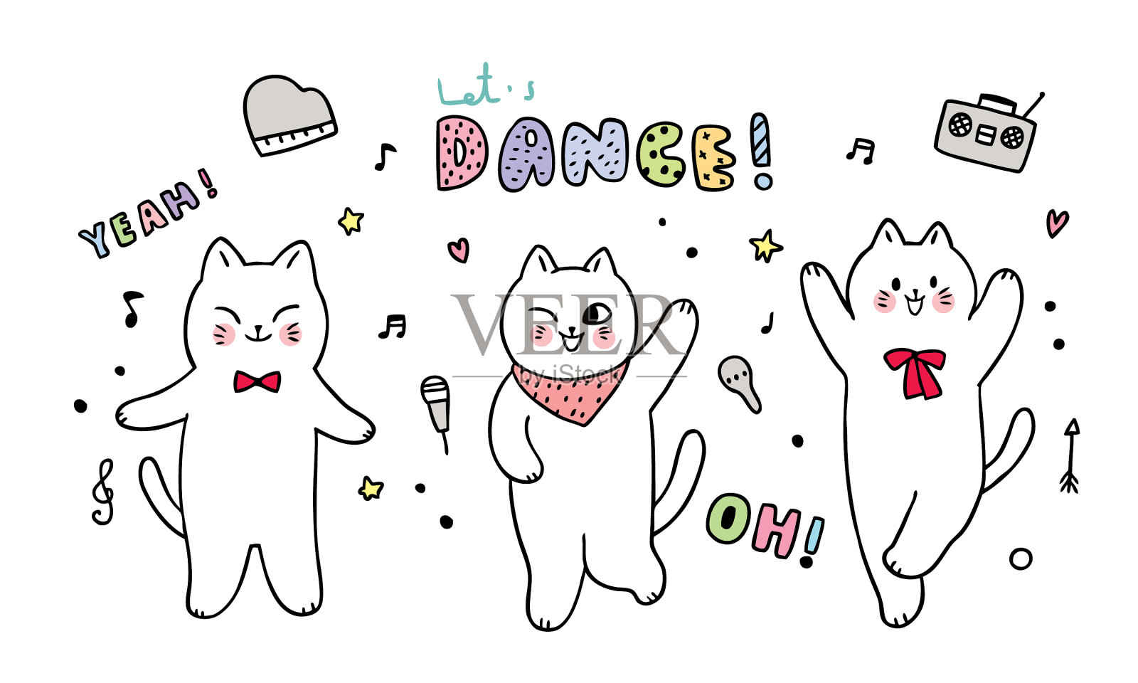 卡通可爱的猫跳舞插画图片素材