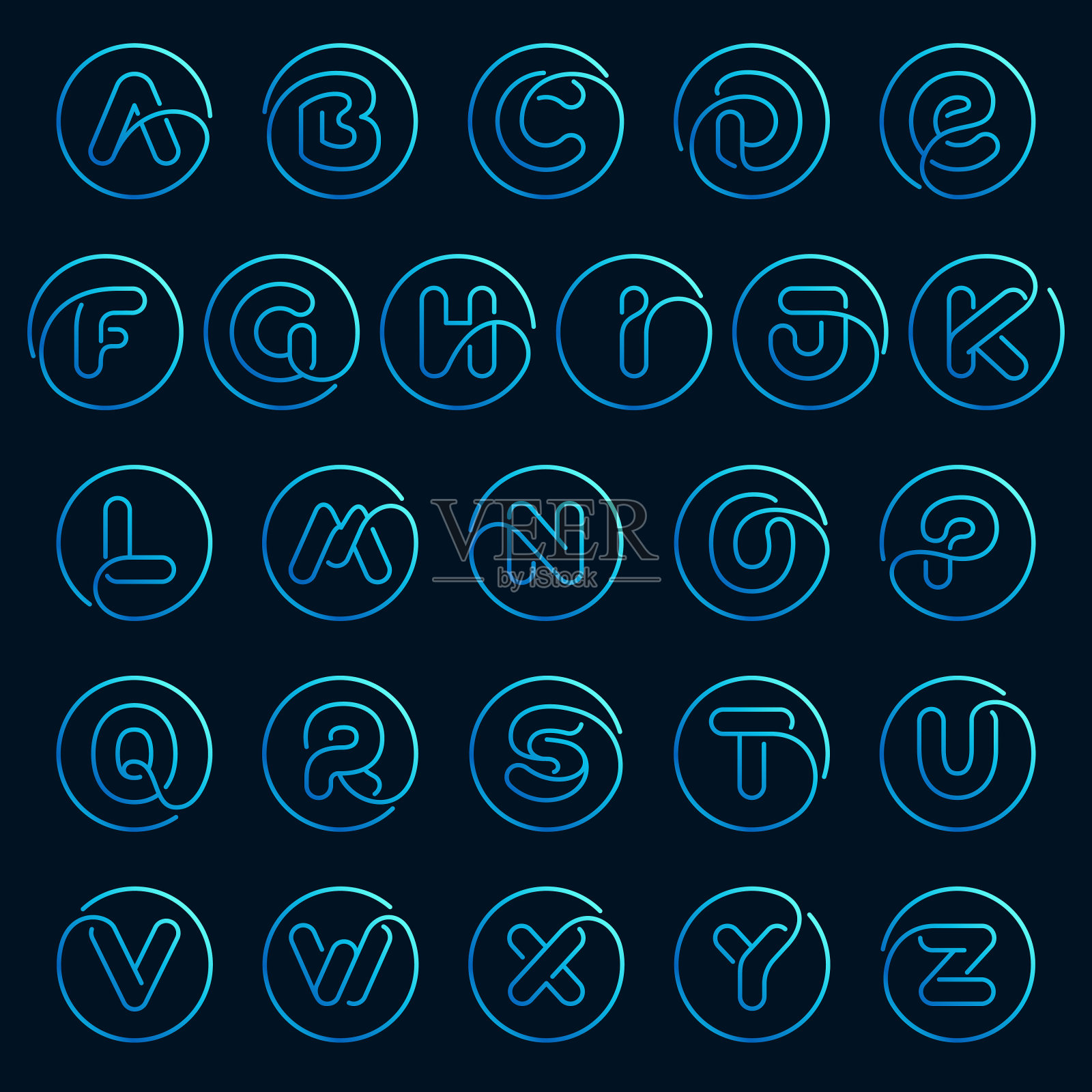 圈起来的字母。不可能的线条样式。插画图片素材