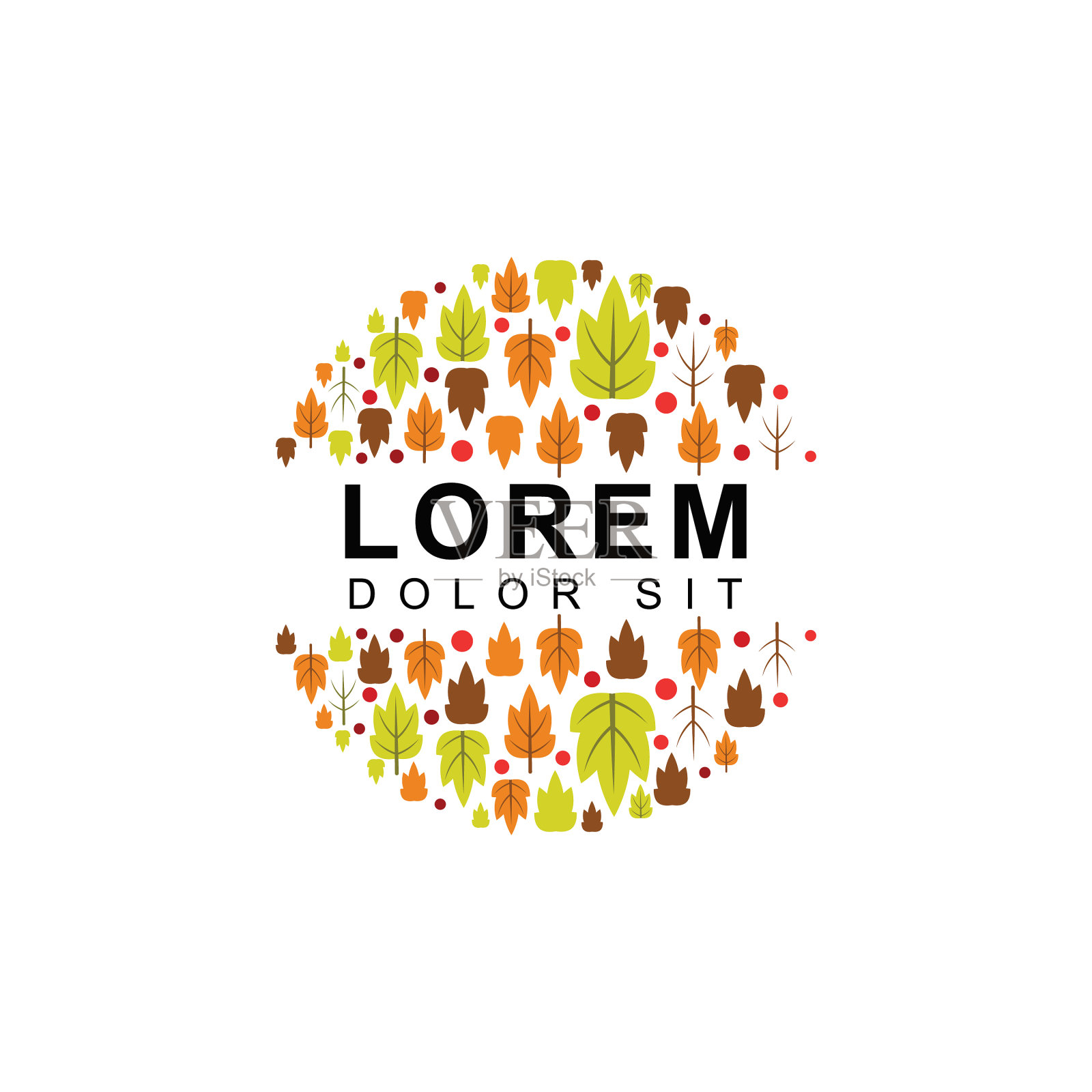 秋天的标志与棕色和绿色的树叶森林设计元素图片