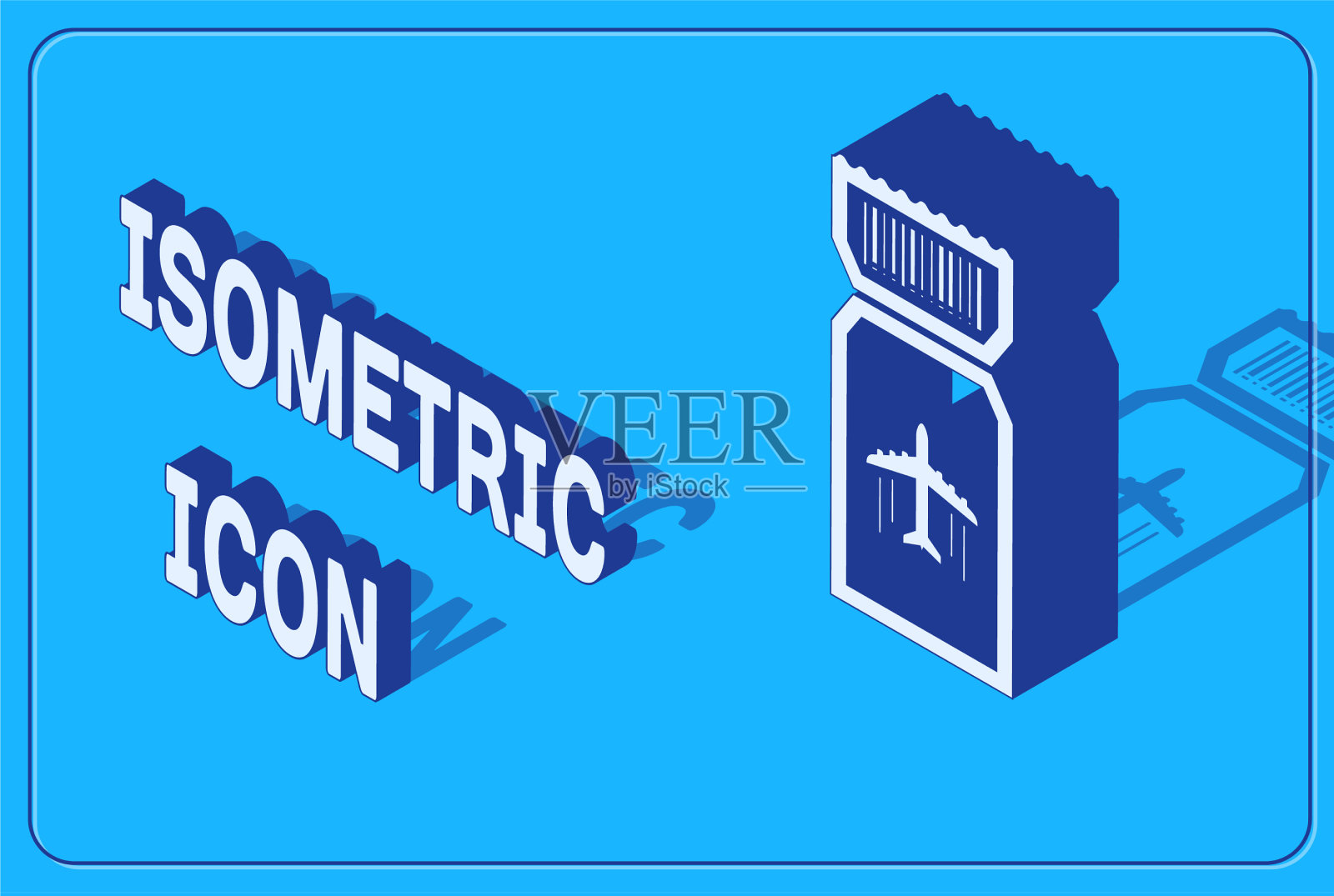 等距机票图标孤立在蓝色插画图片素材