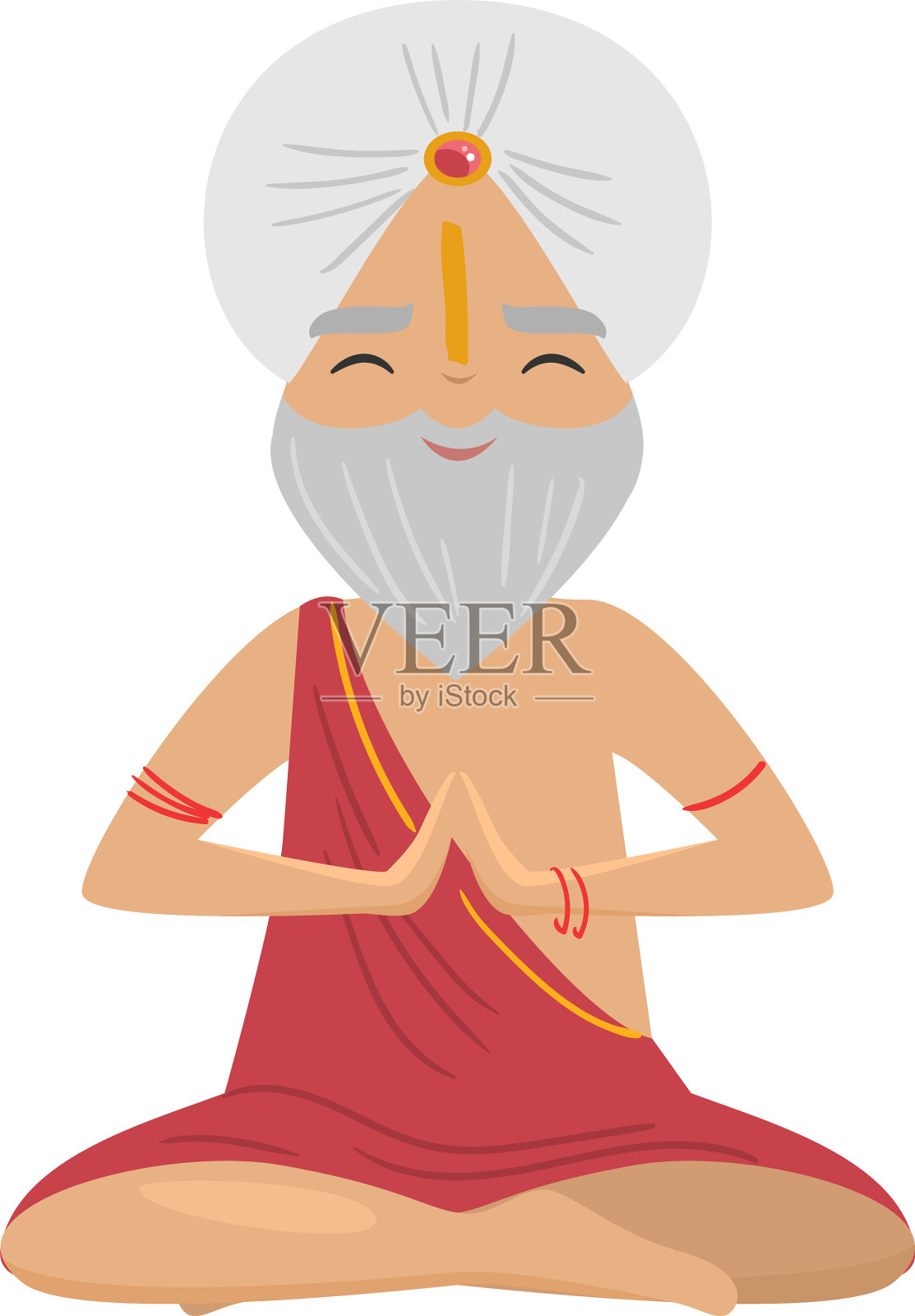 沉思老瑜伽修行者与白色头巾坐设计元素图片