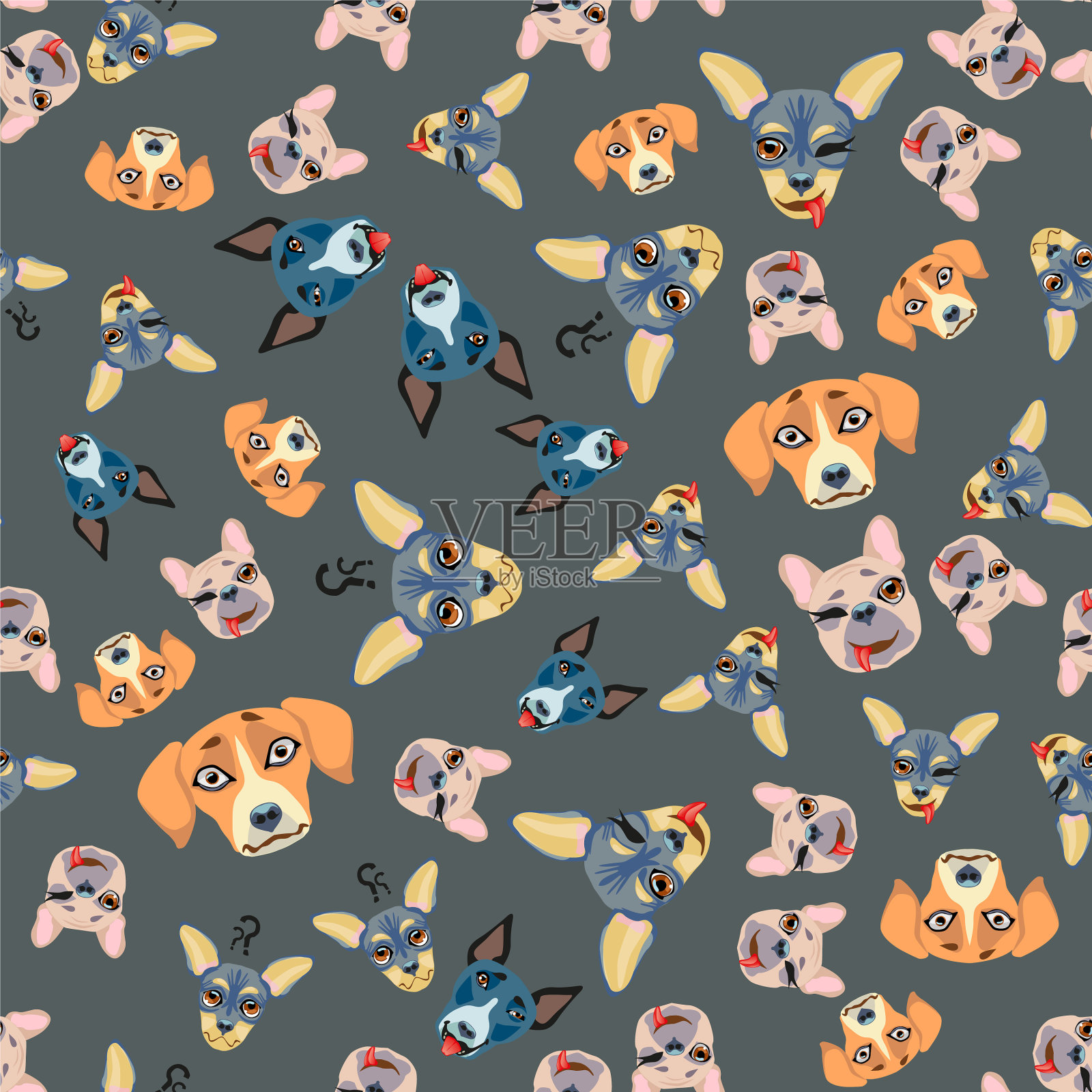 可爱无缝图案与卡通表情狗插画图片素材