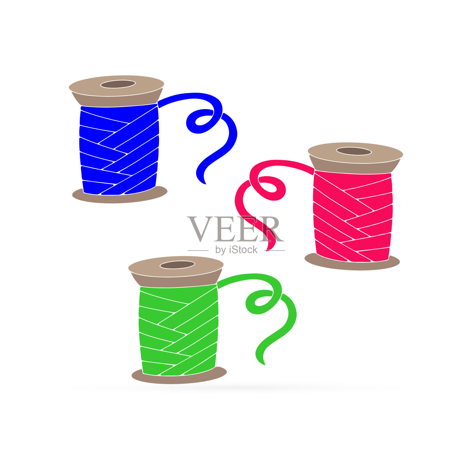 涂鸦线程设置图标隔离在白色。概述缝纫。手绘线条艺术。矢量图例草图插画图片素材