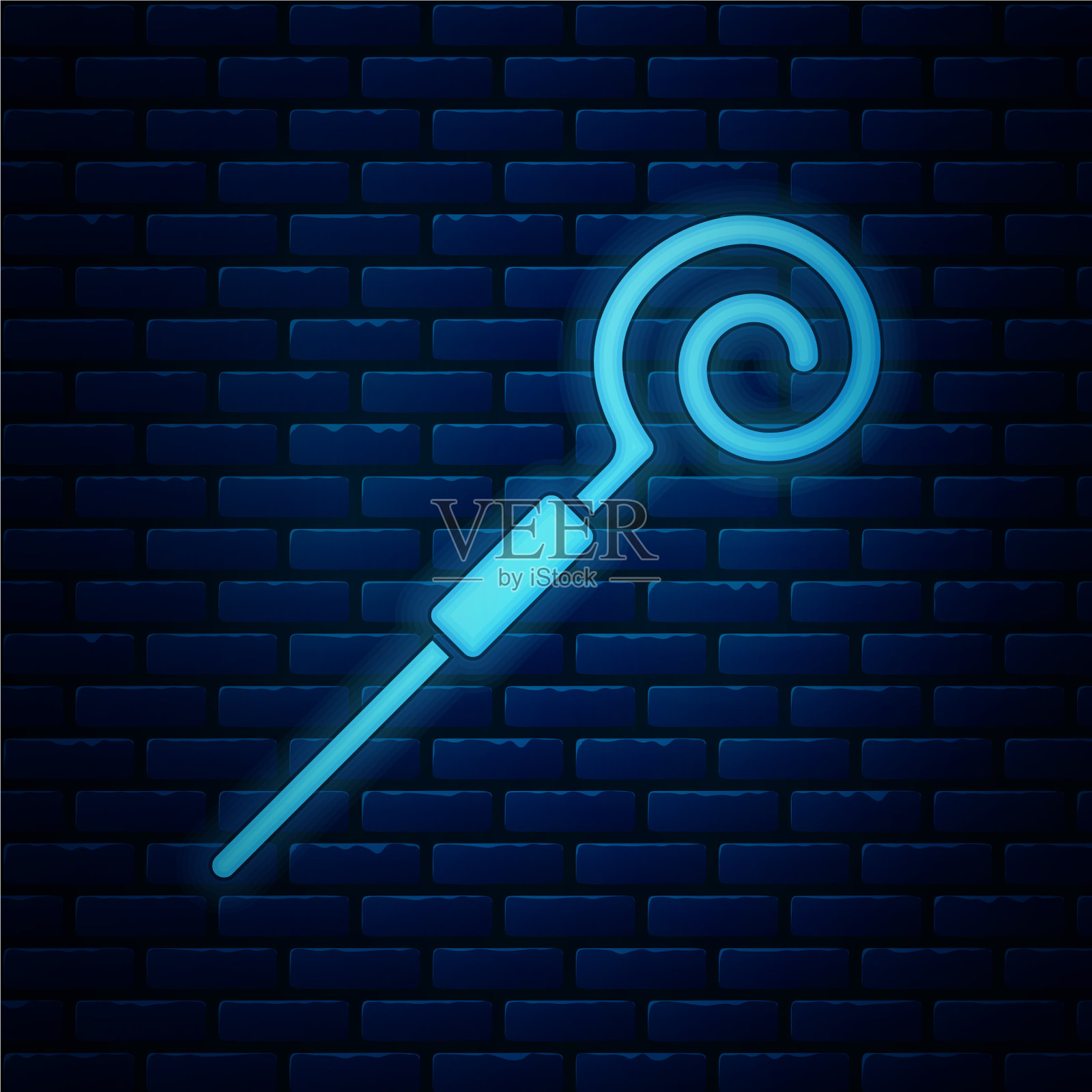 发光的霓虹灯拐杖图标孤立在砖块上插画图片素材