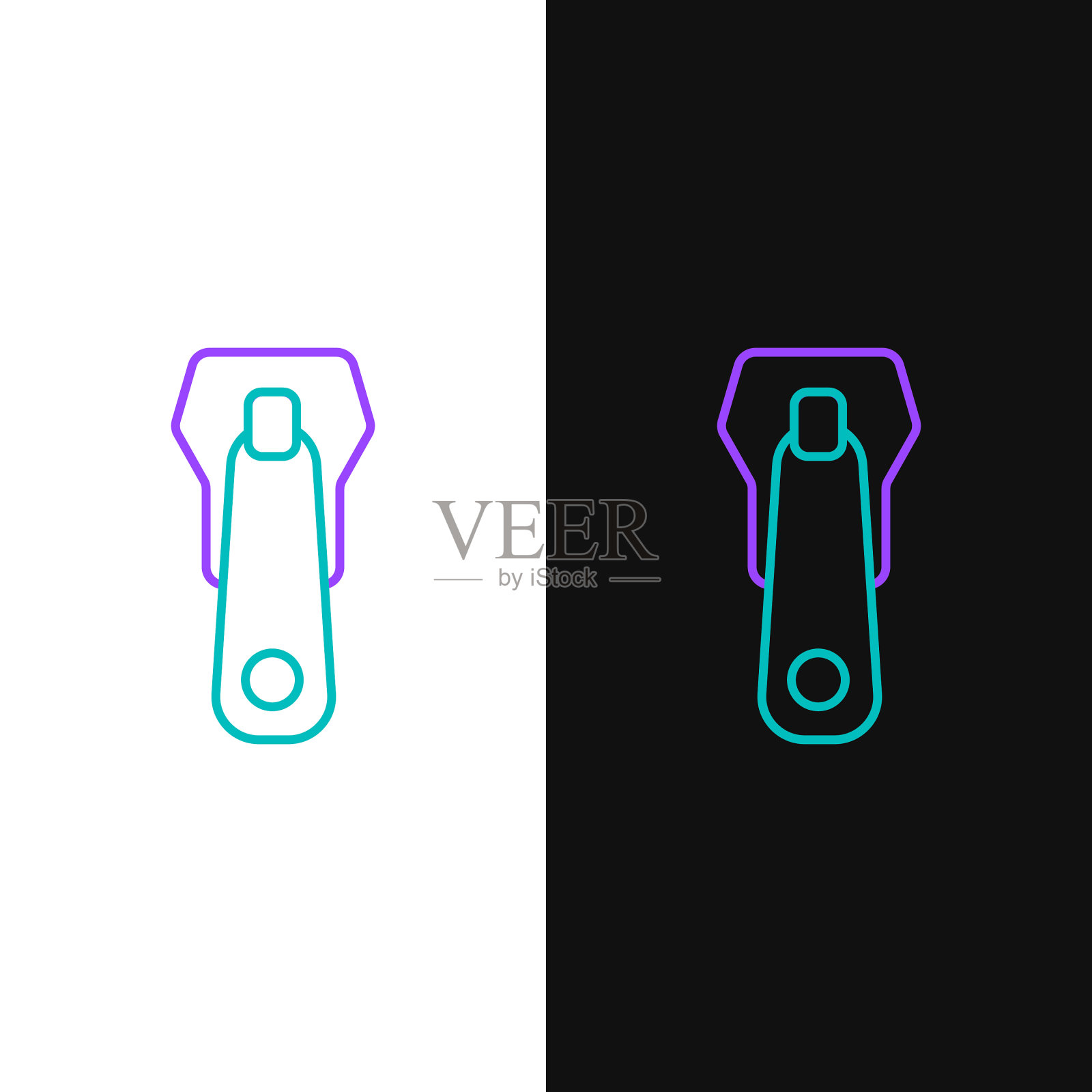 绿色和紫色线拉链图标隔离上插画图片素材