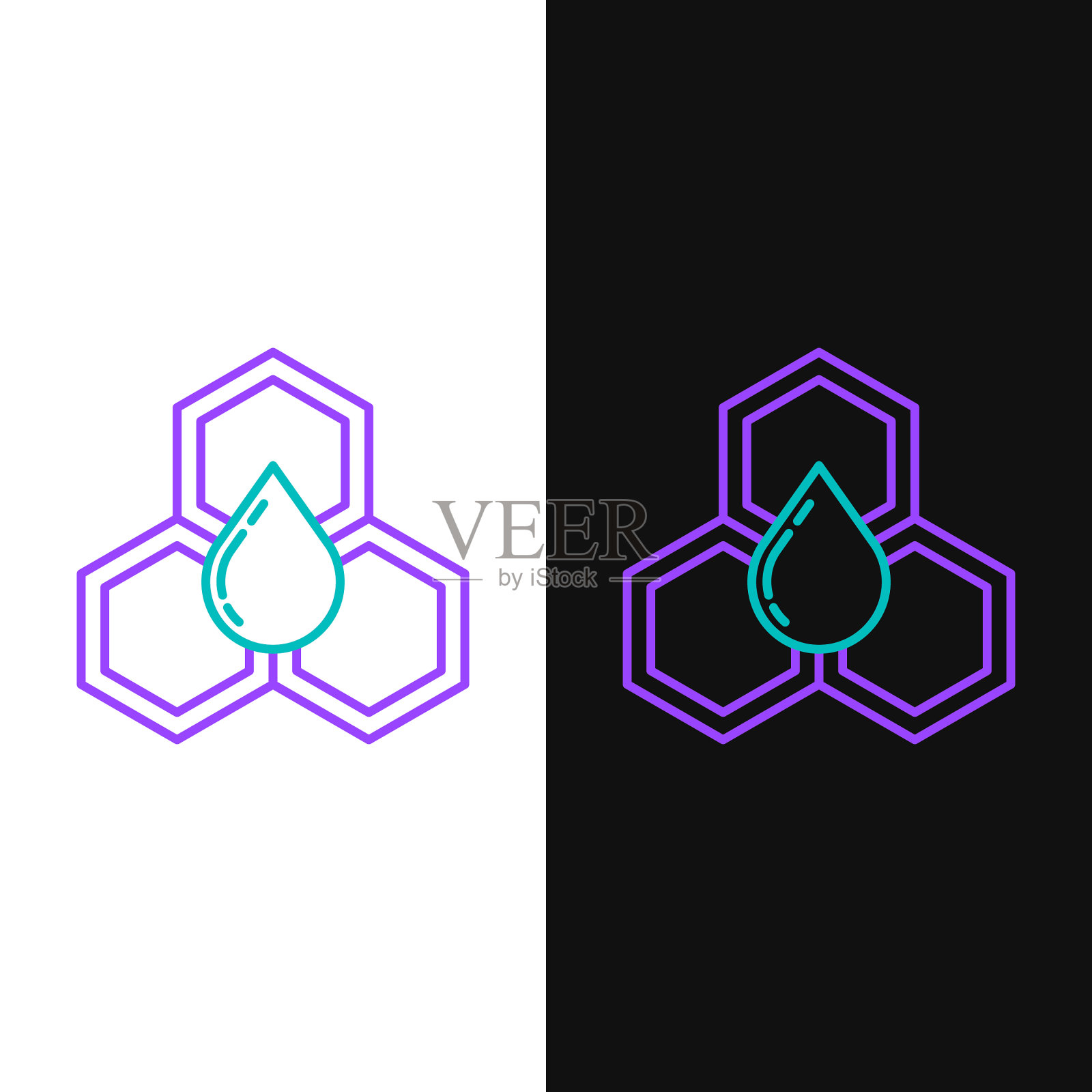 绿色和紫色线蜂窝图标隔离插画图片素材