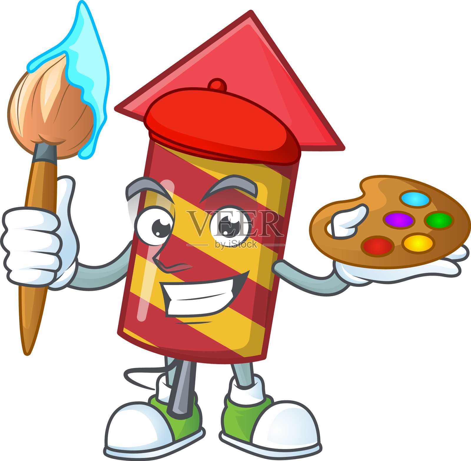 欢快的红色条纹烟花火箭画家设计元素图片