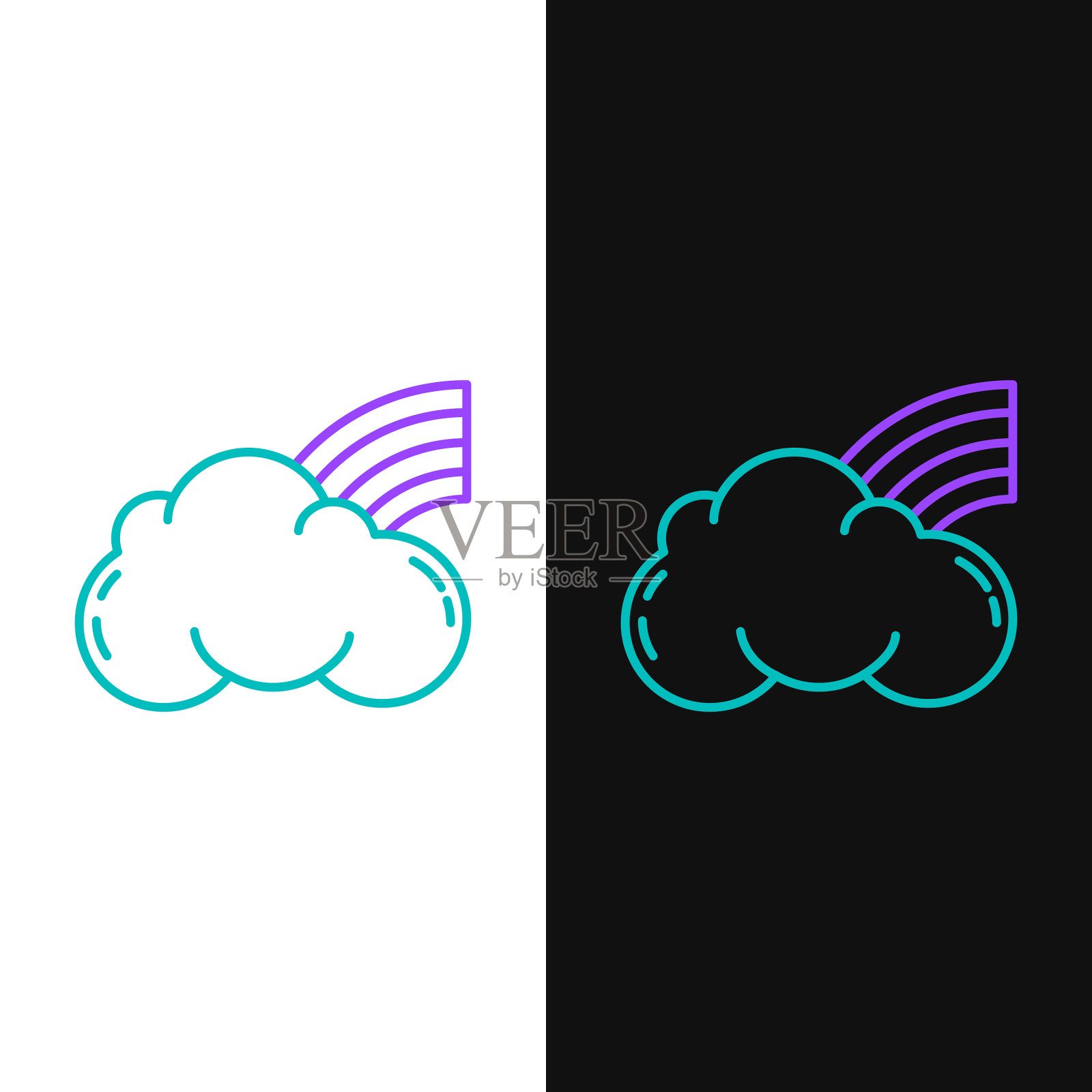 绿色和紫色线彩虹与云彩的图标插画图片素材