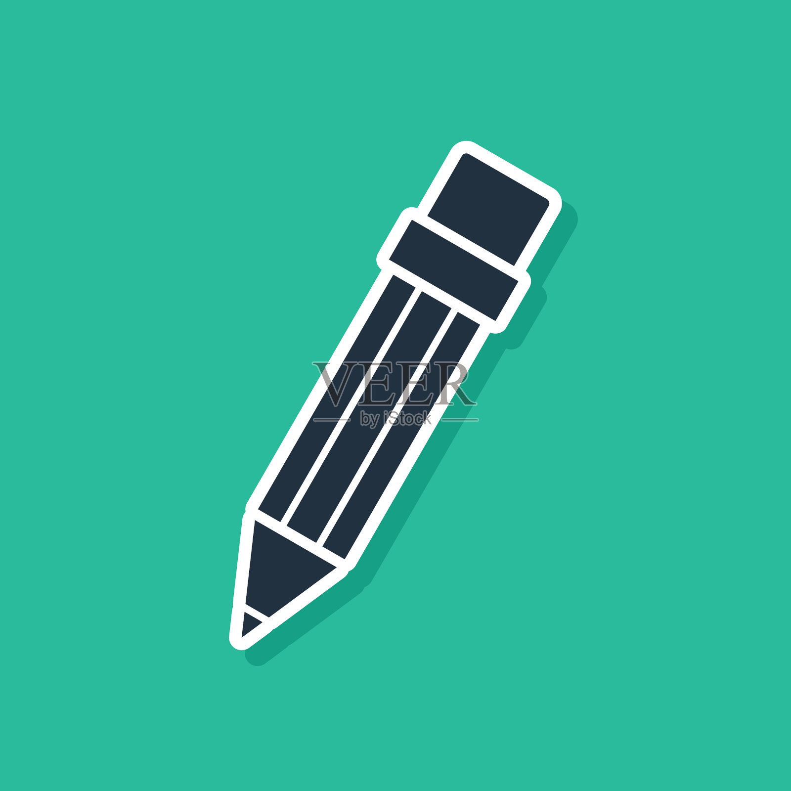 蓝色铅笔和橡皮图标隔离在绿色插画图片素材