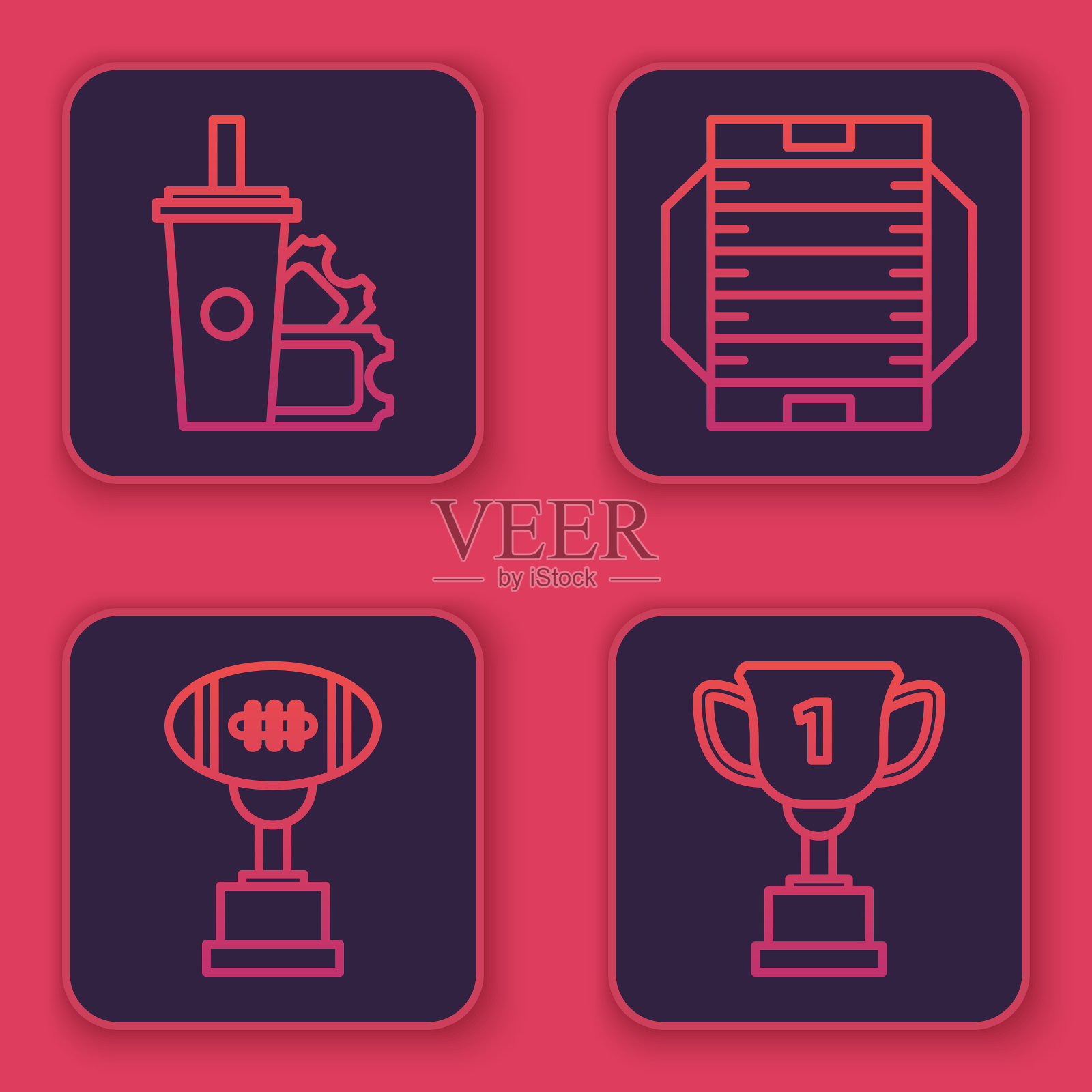 定线美式足球票和纸玻璃图标素材