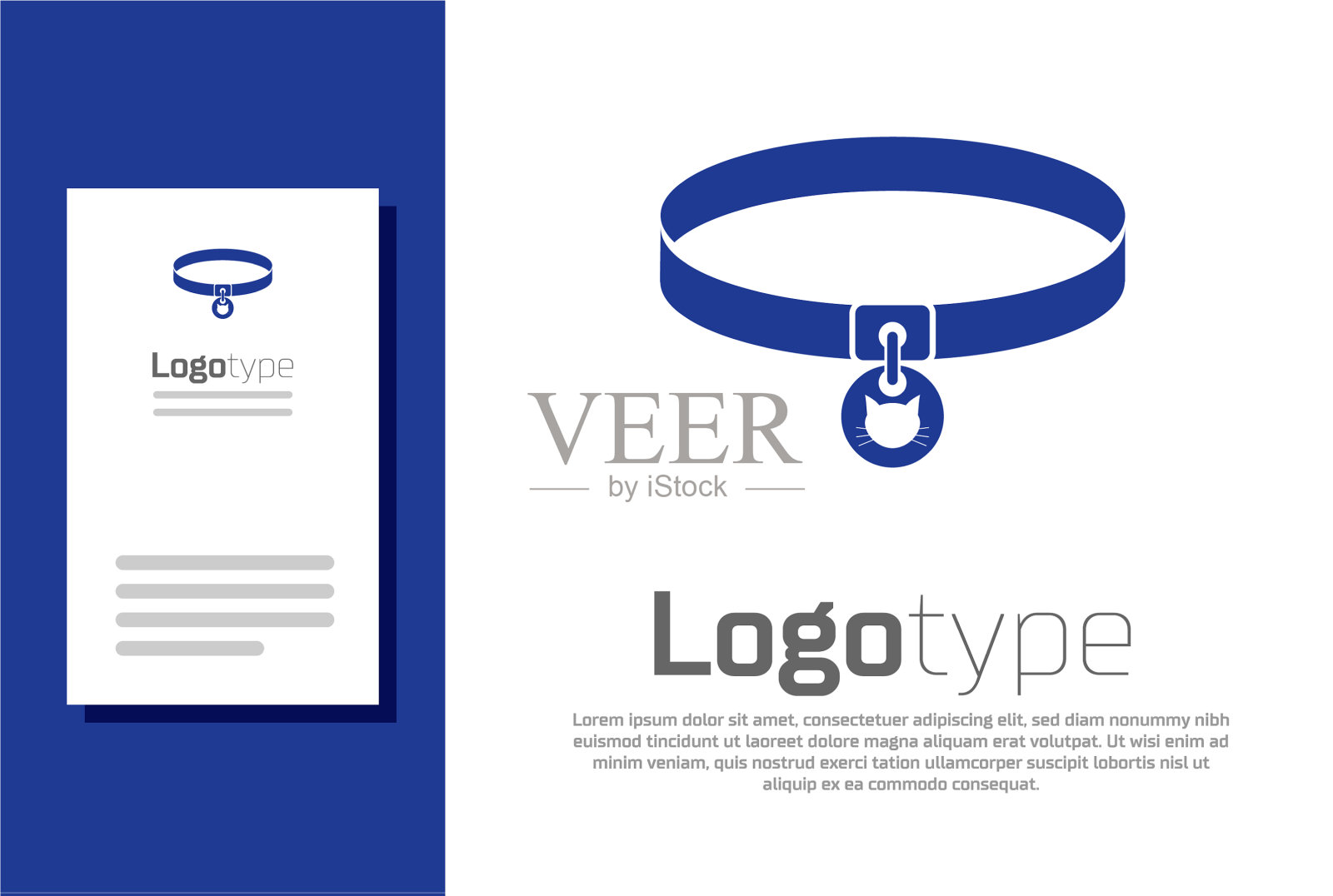 蓝色的猫项圈与姓名标签图标隔离插画图片素材