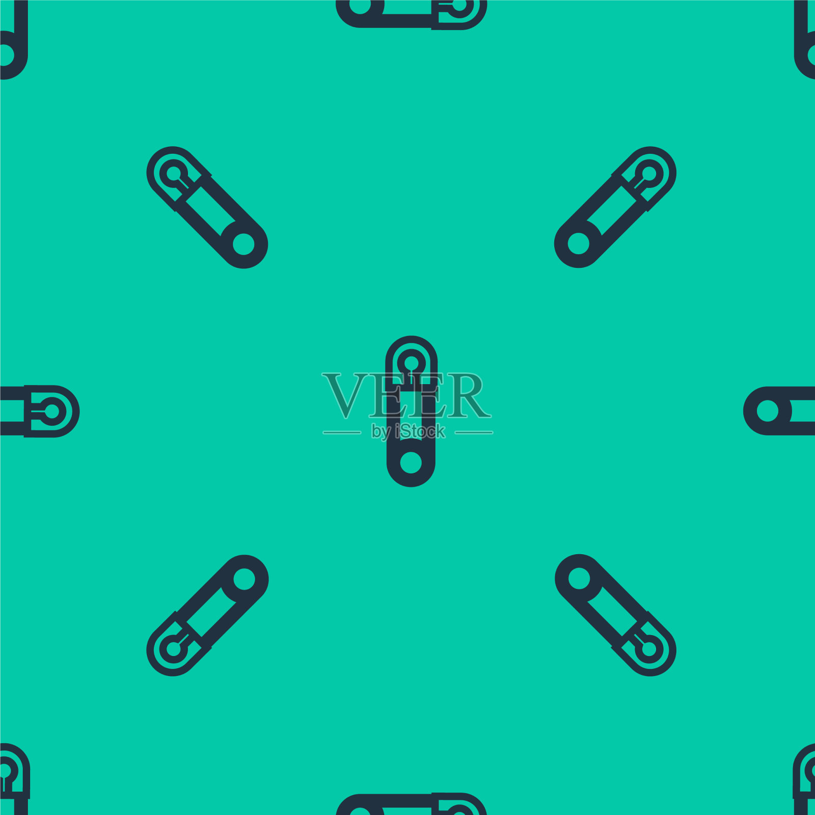 蓝线经典闭合钢安全别针图标插画图片素材